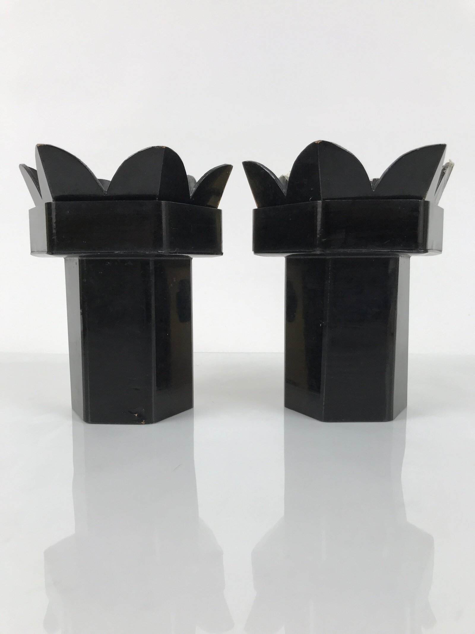 Antique Japanese Buddhist Altar Fitting Wooden Kuge Offering Stand 2pc Box BA817