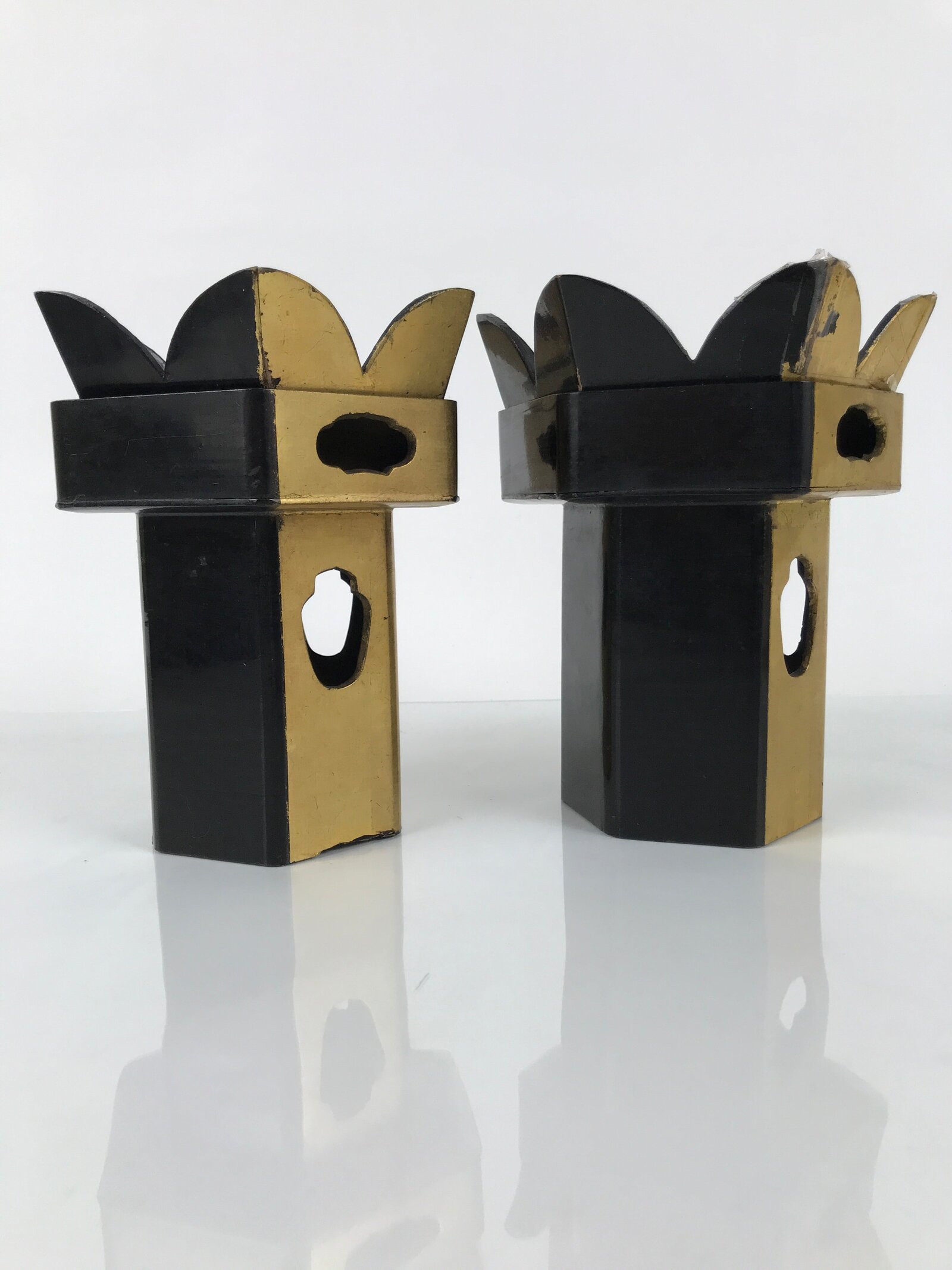 Antique Japanese Buddhist Altar Fitting Wooden Kuge Offering Stand 2pc Box BA817