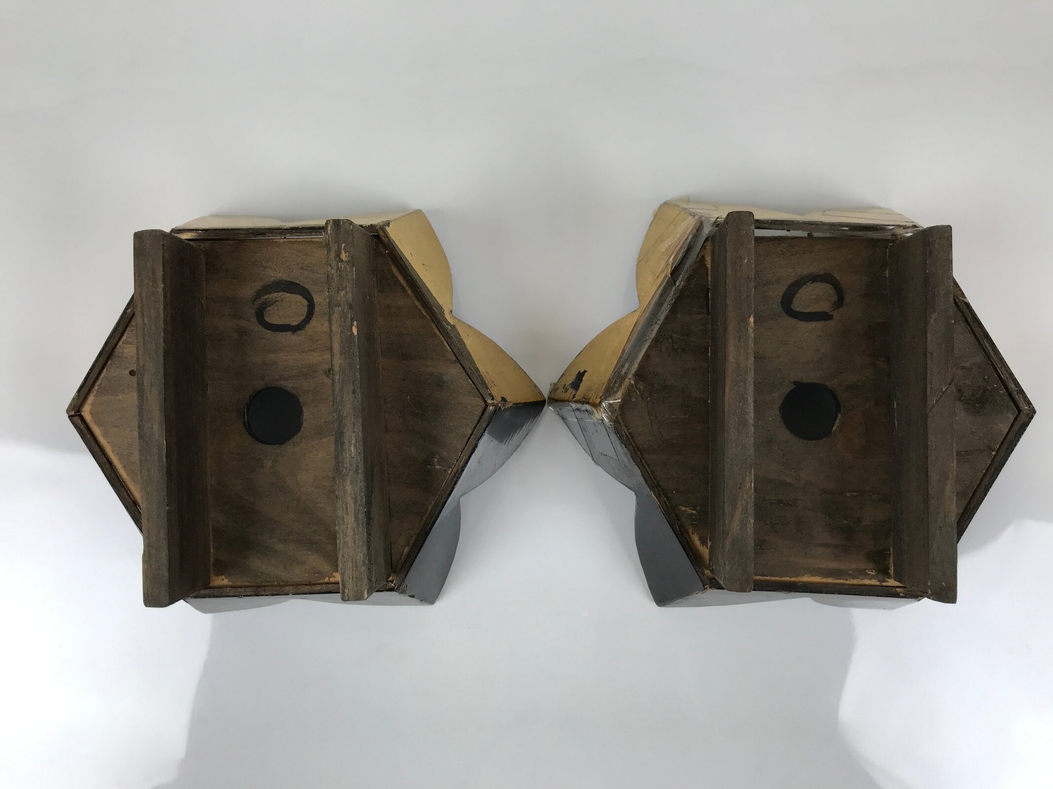 Antique Japanese Buddhist Altar Fitting Wooden Kuge Offering Stand 2pc Box BA817