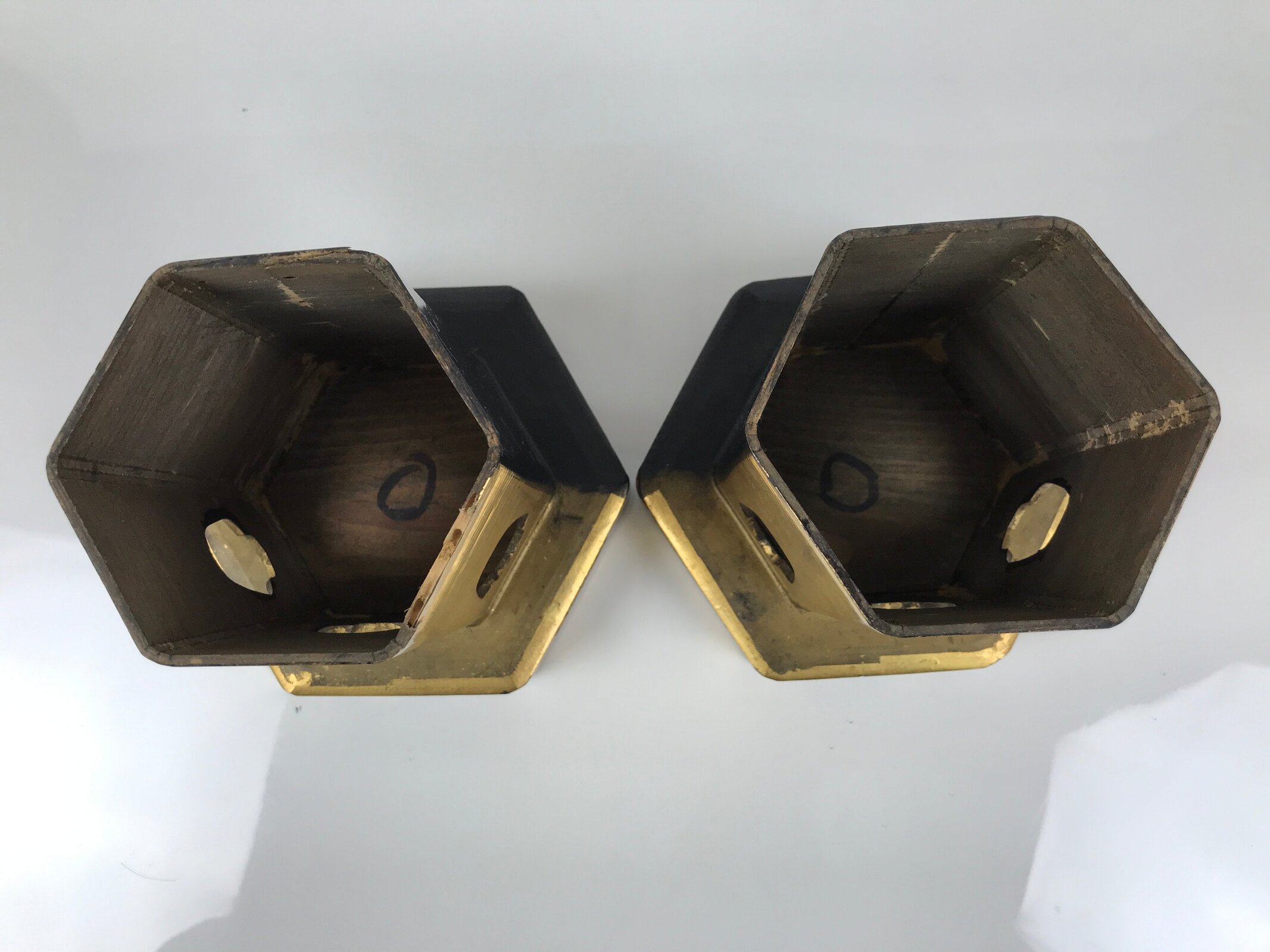 Antique Japanese Buddhist Altar Fitting Wooden Kuge Offering Stand 2pc Box BA817