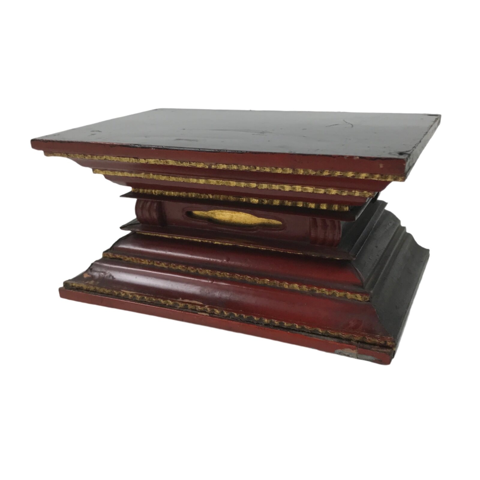 Antique Japanese Buddhist Altar Lacquer Wood Shumidan Butsudan Part Red BA673