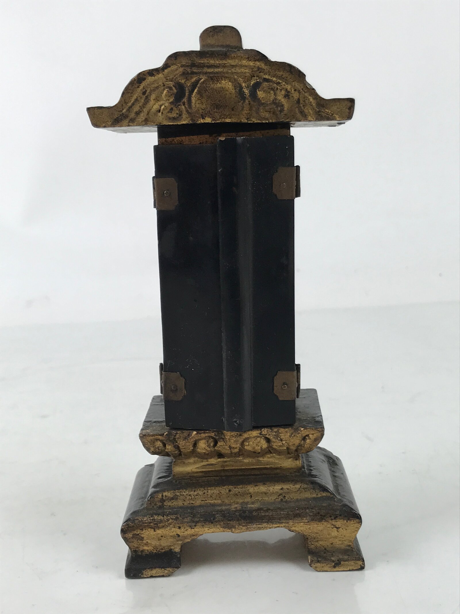 Antique Japanese Buddhist Altar Mortuary Tablet Lacquer Wood Black Gold BA526