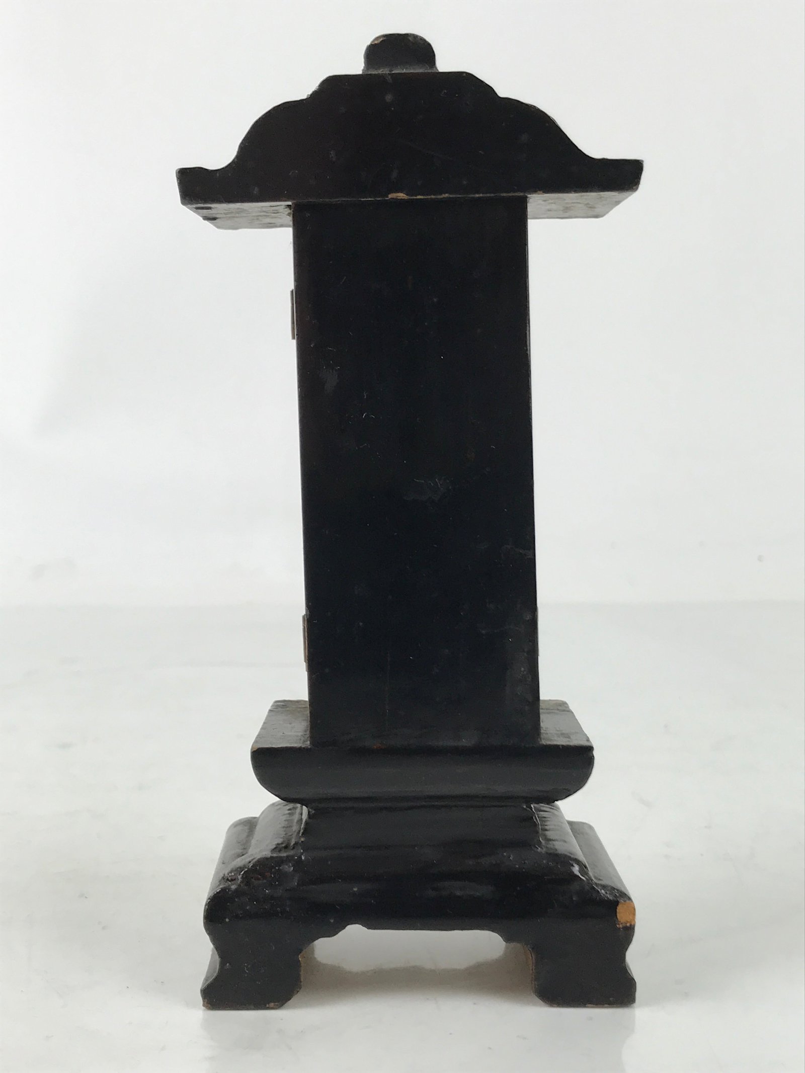 Antique Japanese Buddhist Altar Mortuary Tablet Lacquer Wood Black Gold BA526