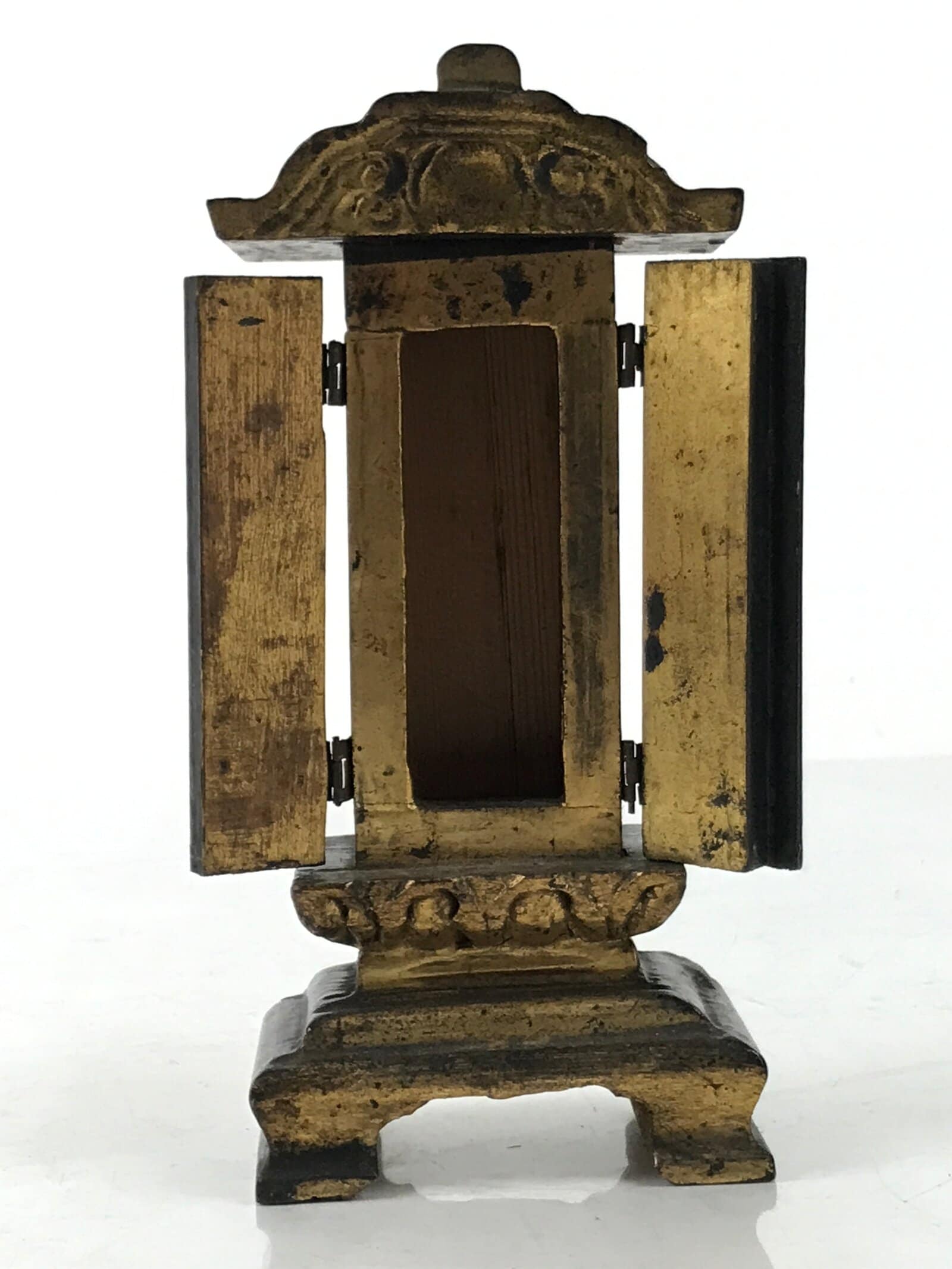 Antique Japanese Buddhist Altar Mortuary Tablet Lacquer Wood Black Gold BA526