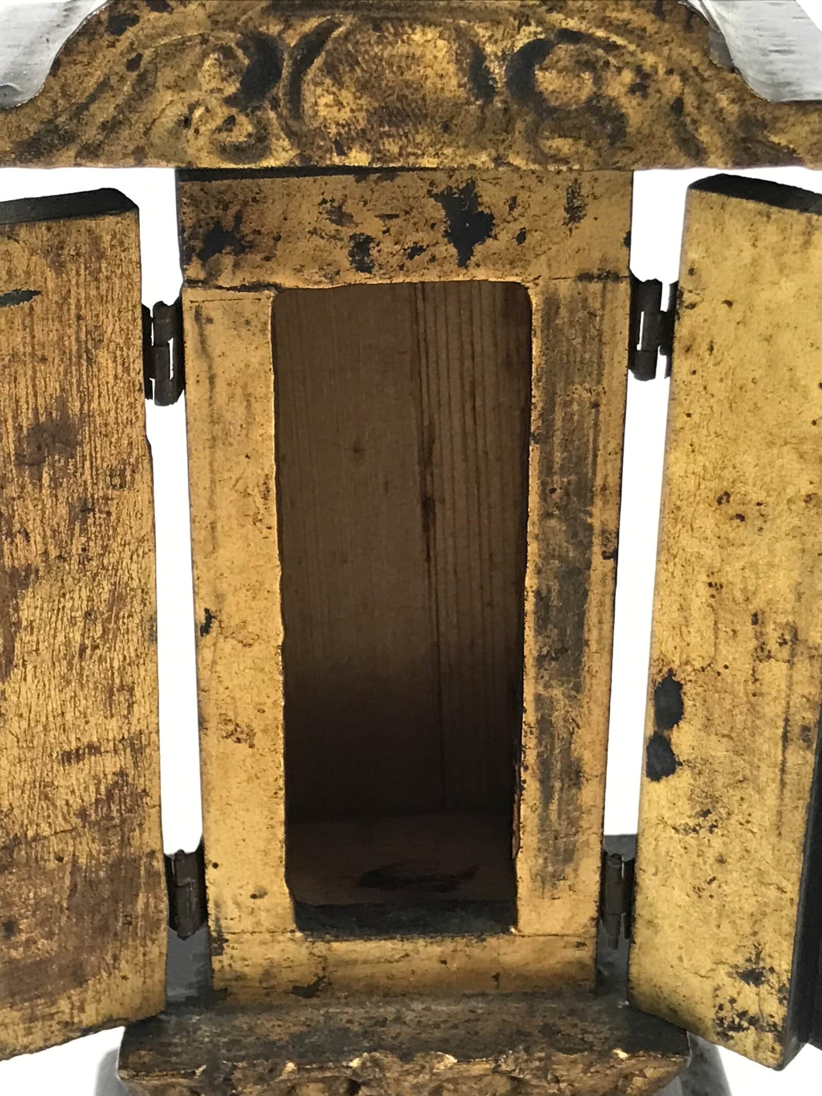 Antique Japanese Buddhist Altar Mortuary Tablet Lacquer Wood Black Gold BA526