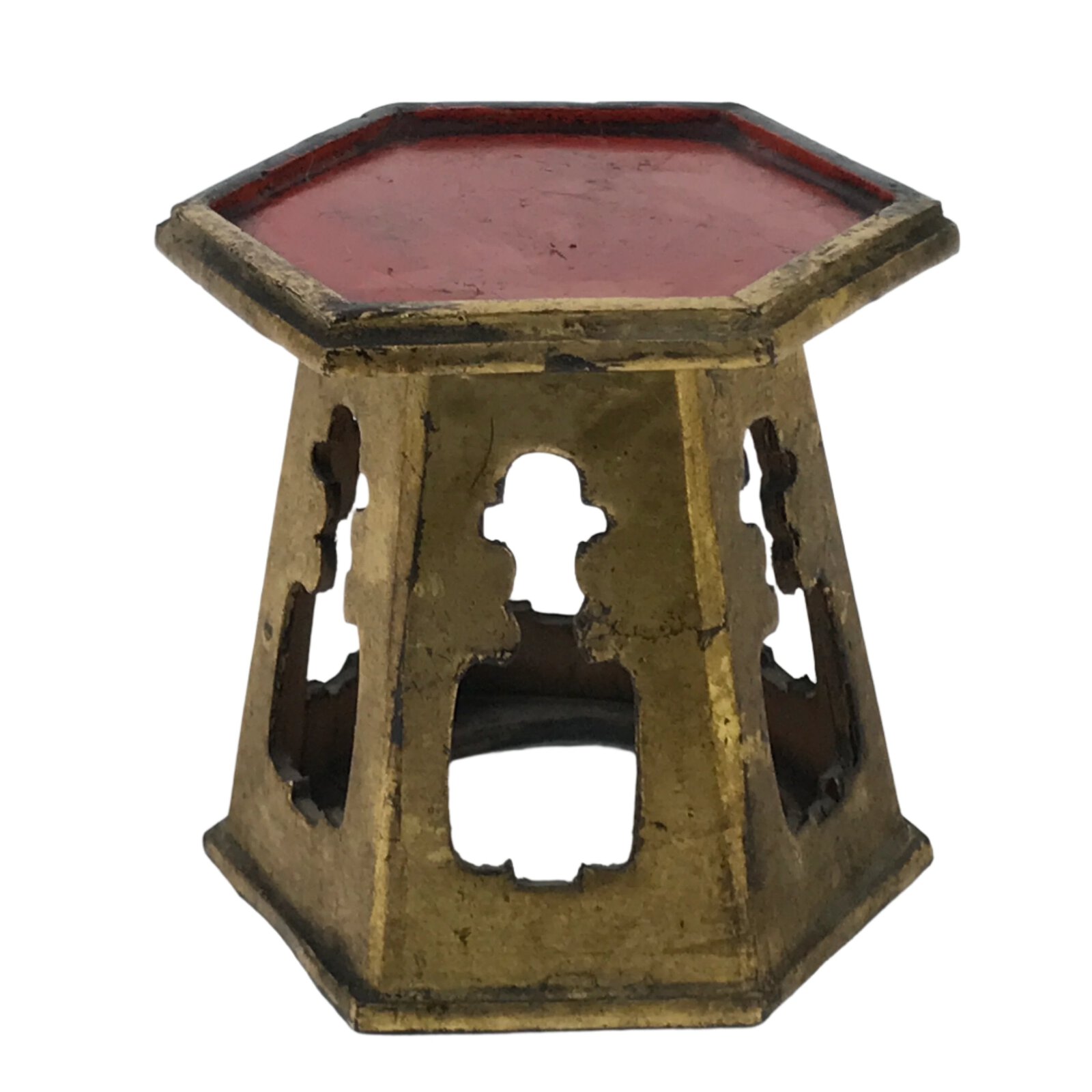 Antique Japanese Buddhist Altar Offering Cup Stand Bukki Butsugu Gold Red BA524