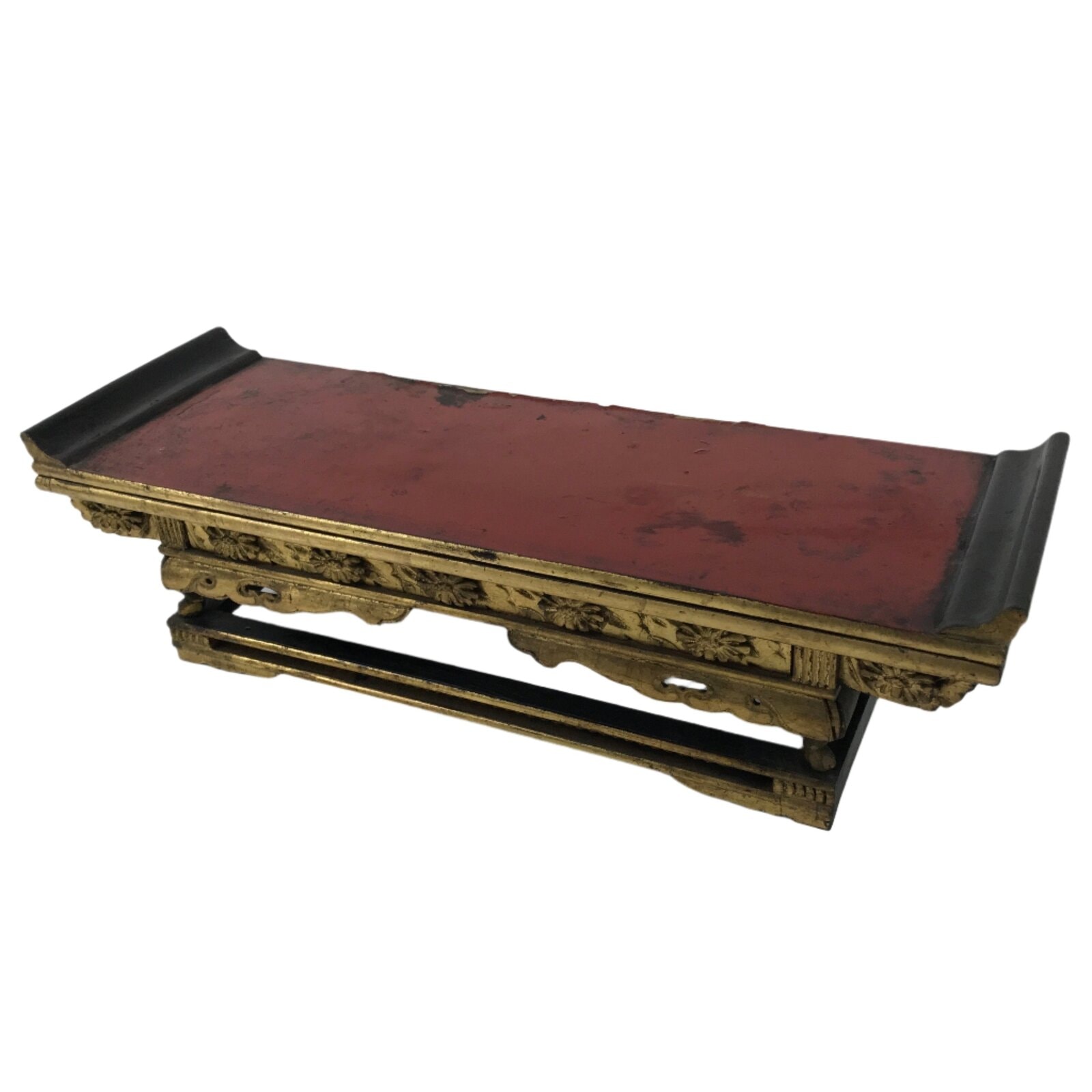 Antique Japanese Buddhist Altar Wood Lacquer Offering Table Maejoku Gold BA495