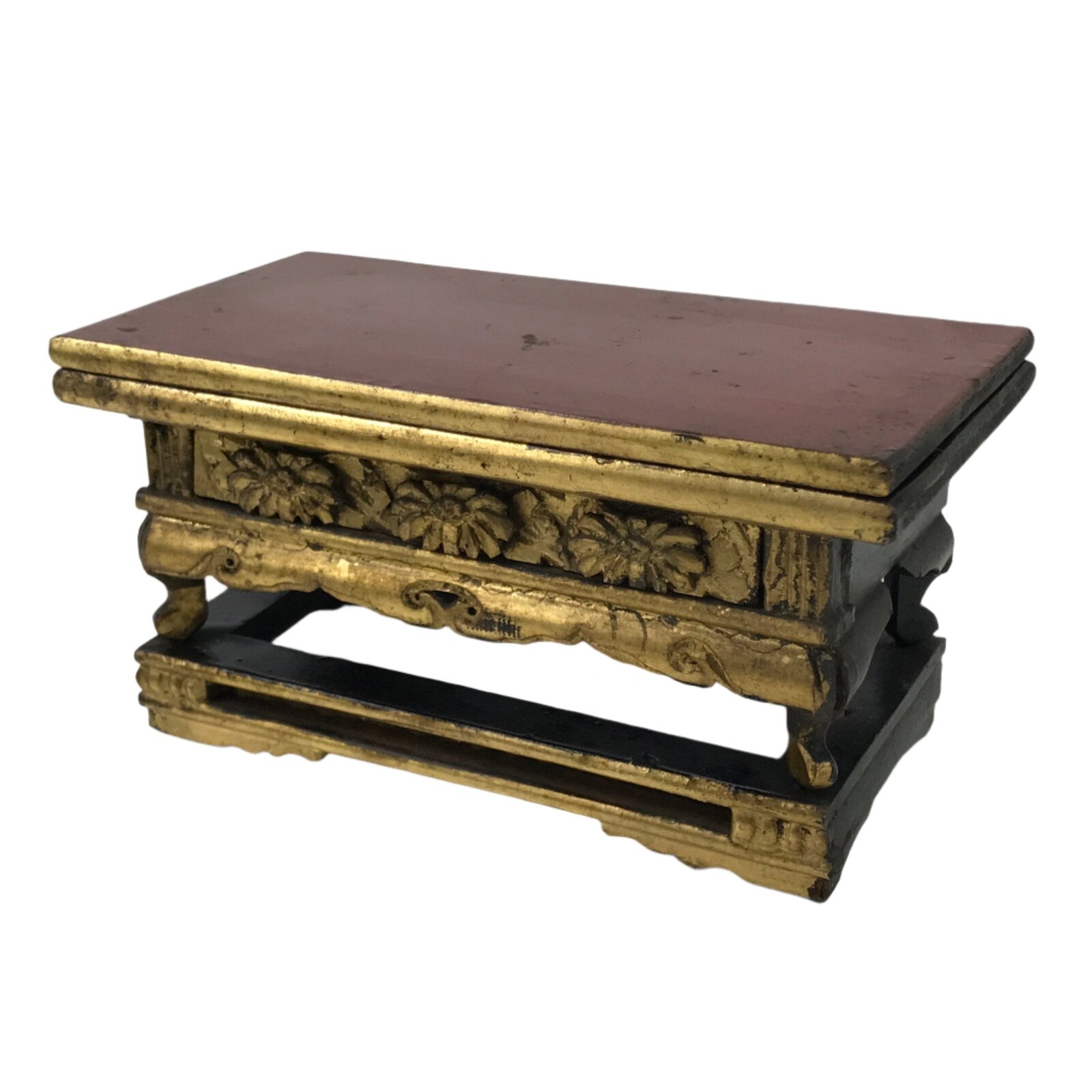 Antique Japanese Buddhist Altar Wood Lacquer Offering Table Maejoku Gold BA496