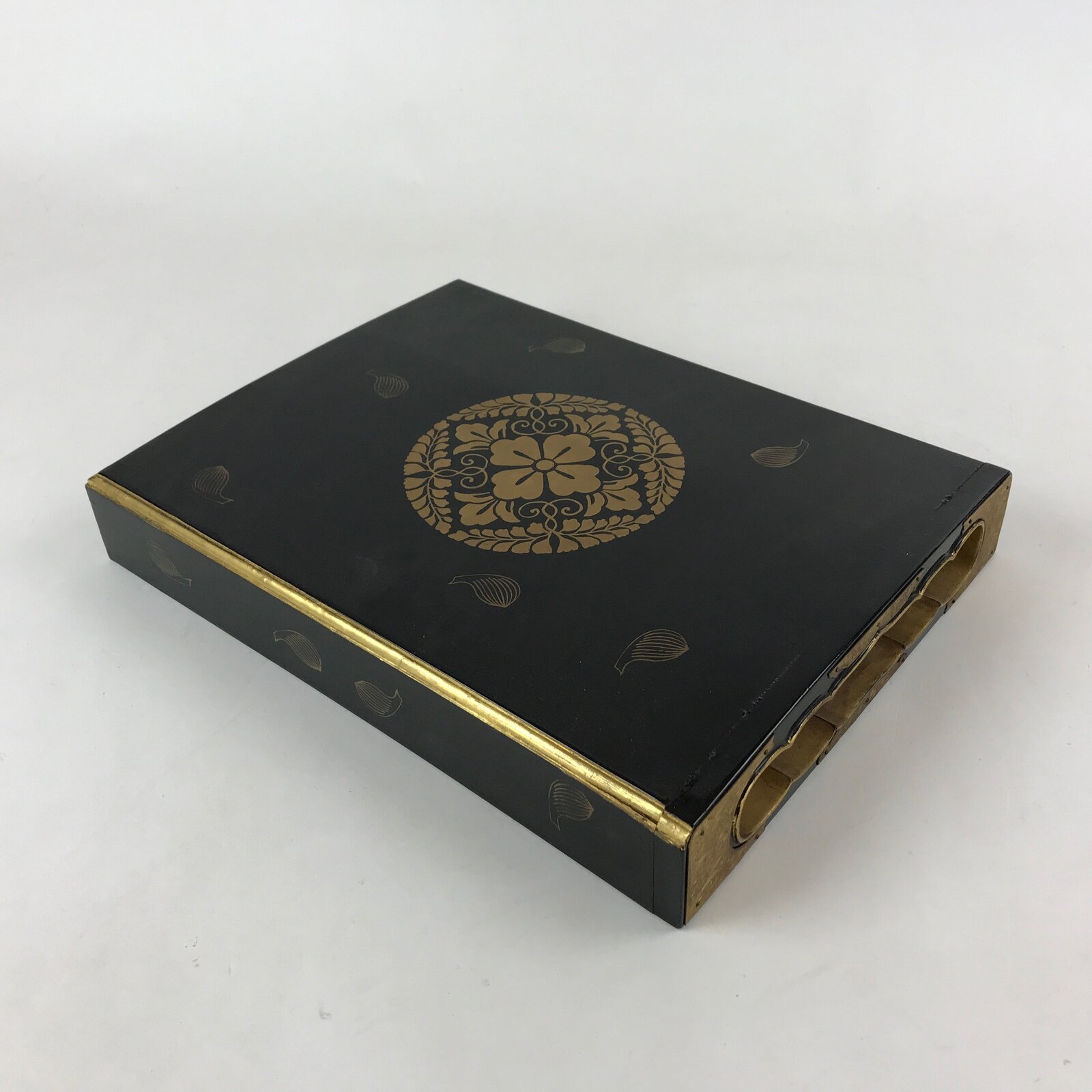 Antique Japanese Buddhist Lacquerware Lidded Box Wood Gobunshobako Gold FB78