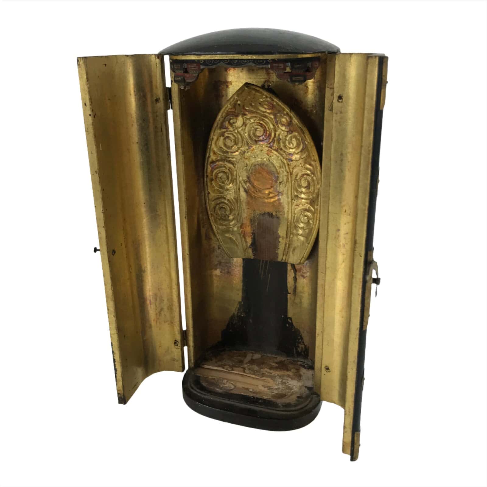Antique Japanese Buddhist Wood Zushi Shrine Reliquary Box Black Gold BA310