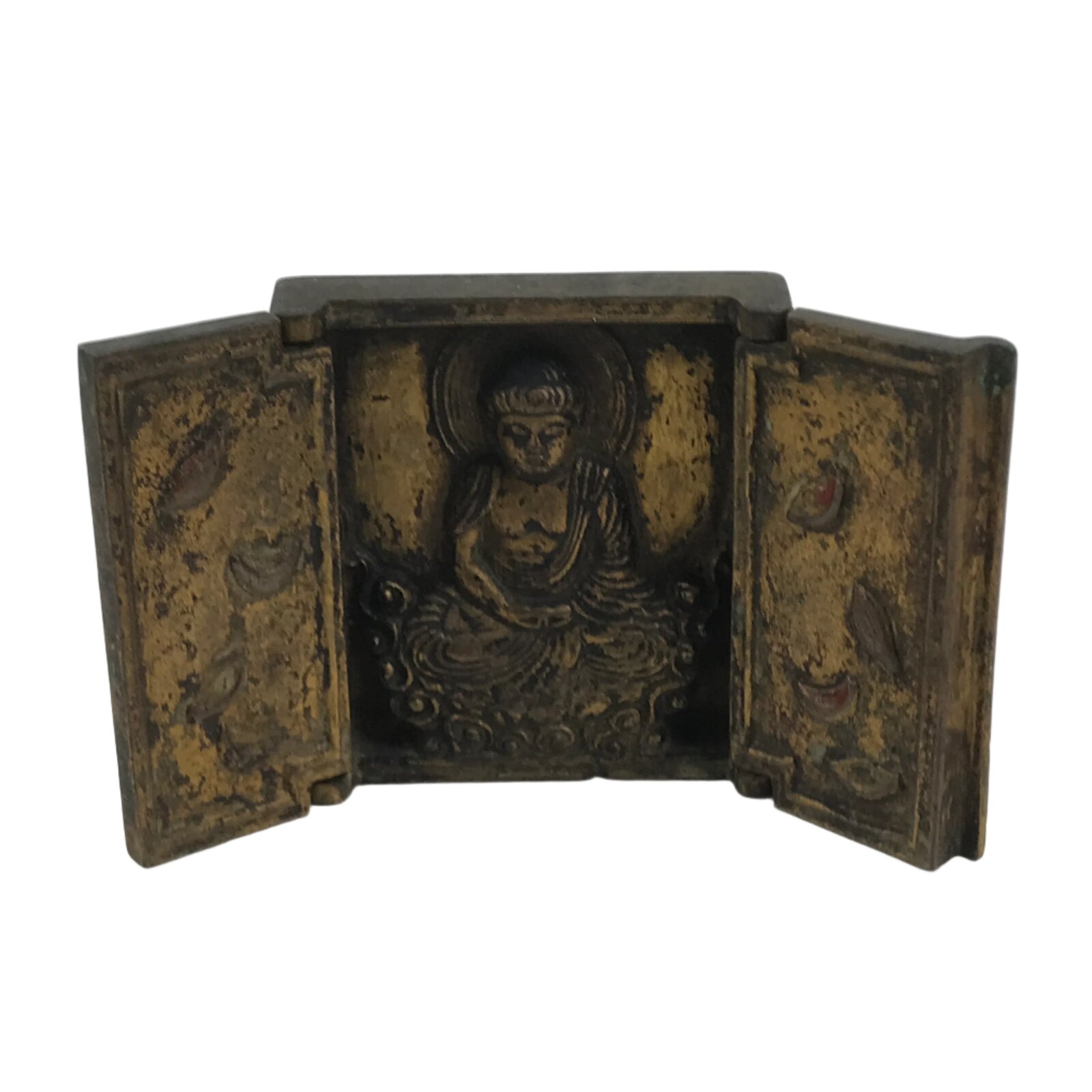 Antique Japanese Buddhist Zushi Shrine Statue Amida Nyorai Metal Gold BA704