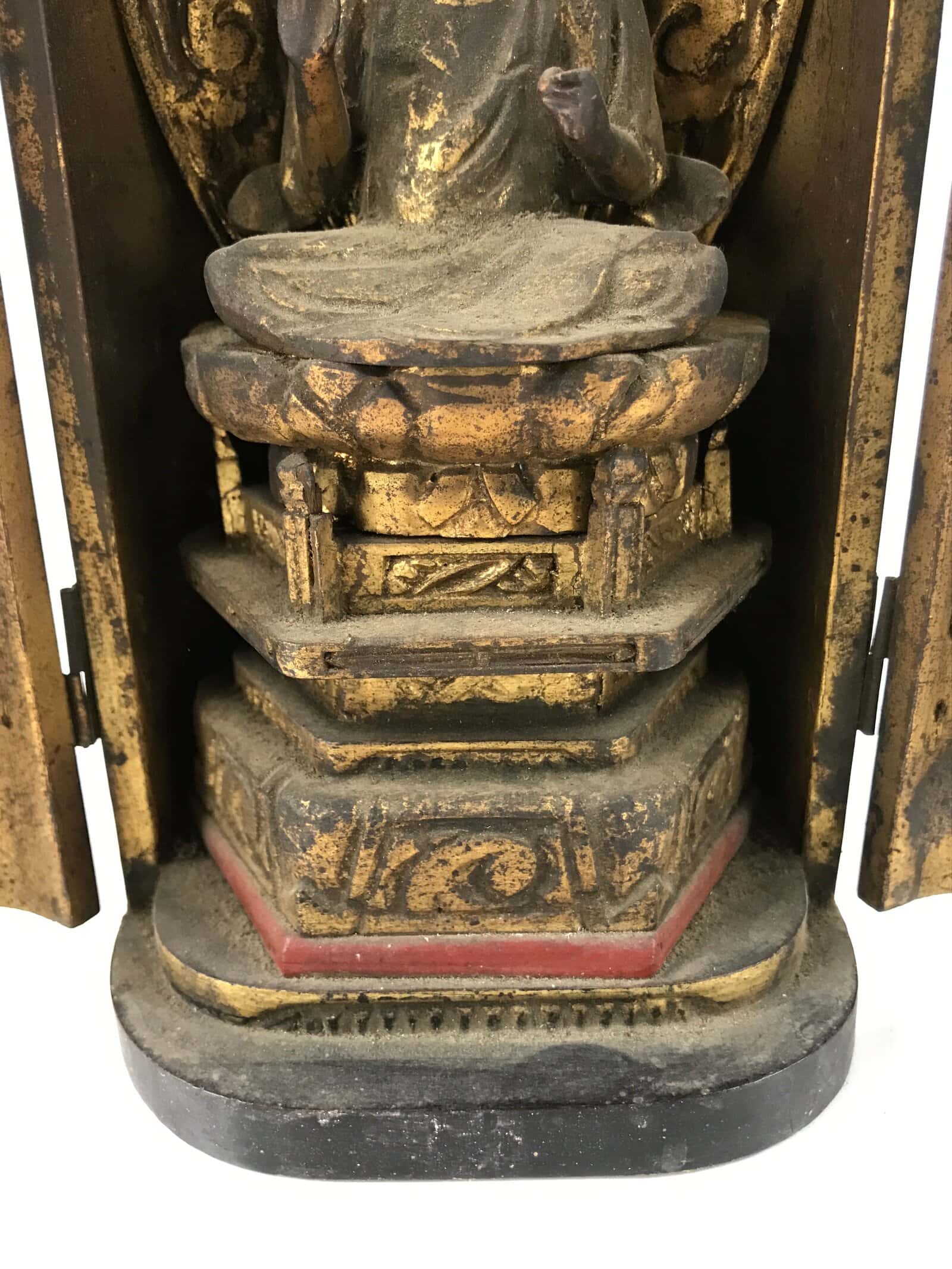 Antique Japanese Buddhist Zushi Shrine W/ Statue Lacquer Wood Black Gold BA311