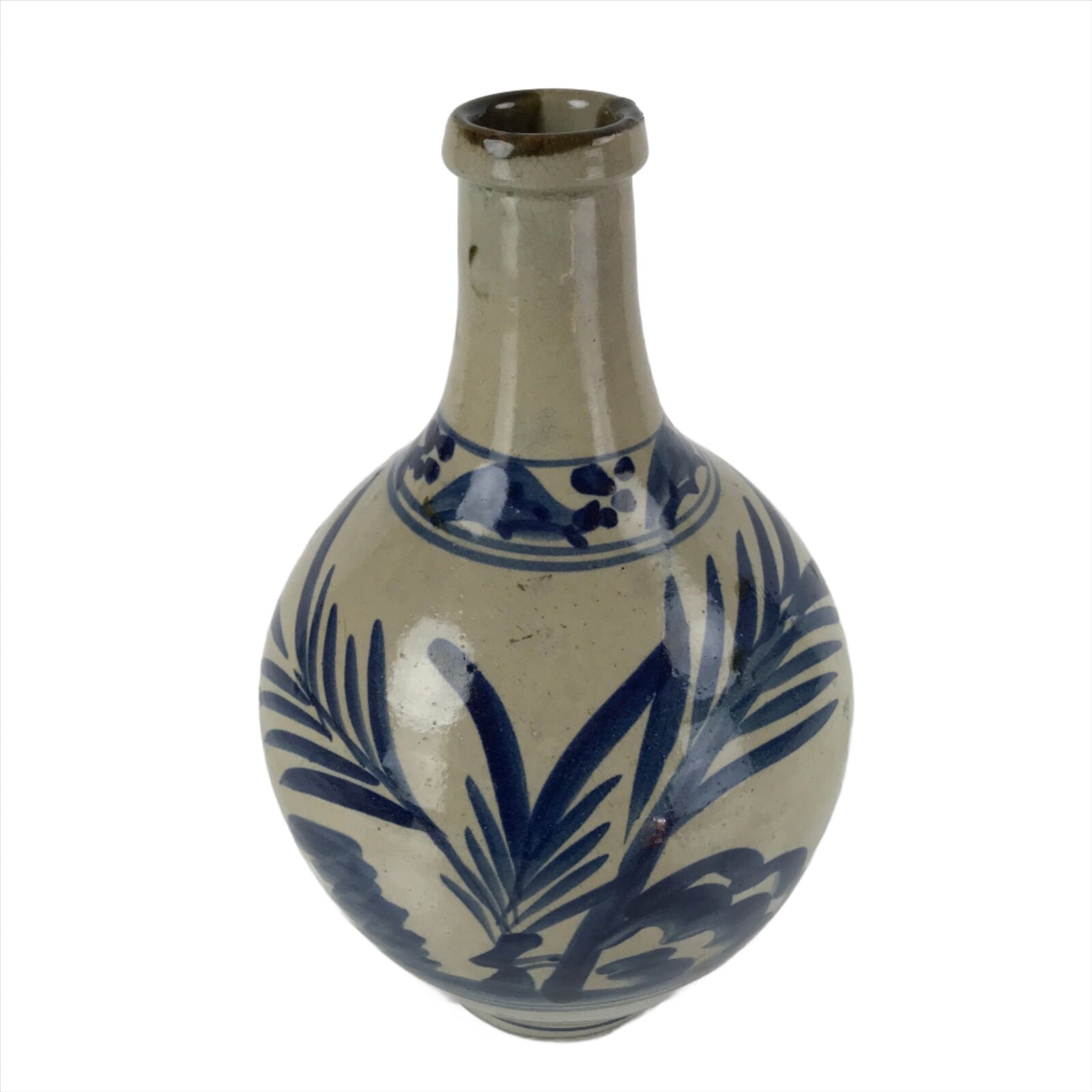 Antique Japanese Ceramic Large Imari Sake Bottle Kayoi-Tokkuri Blue Floral TS627