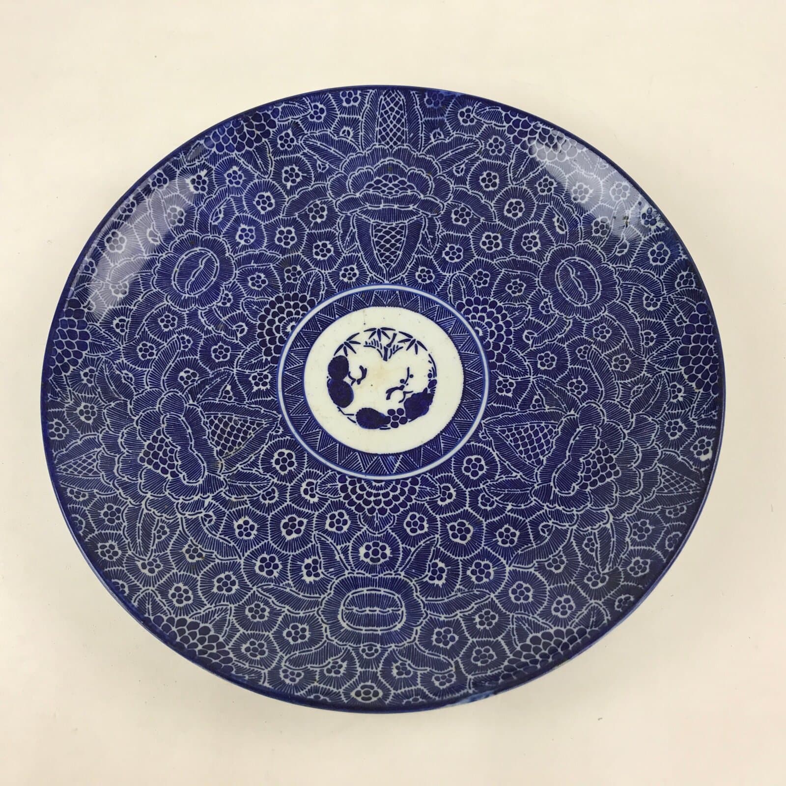 Antique Japanese Ceramic Large Plate Imari Ware Sometsuke Floral Blue PY592
