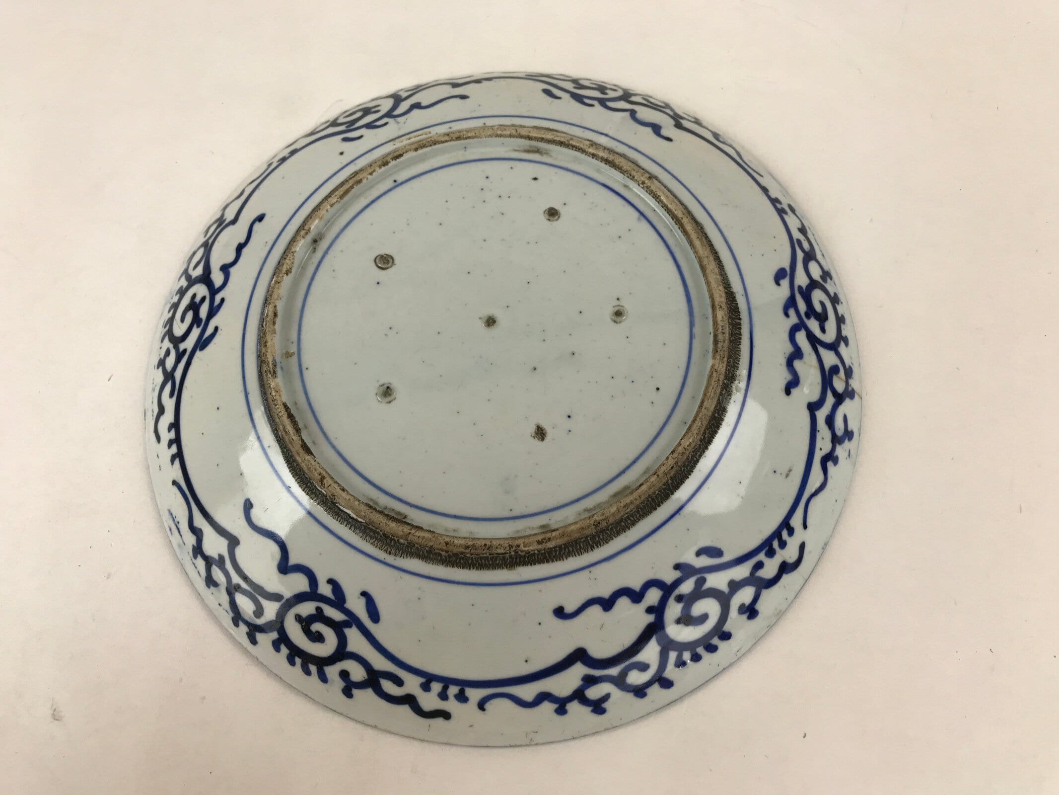 Antique Japanese Ceramic Large Plate Imari Ware Sometsuke Floral Blue PY592