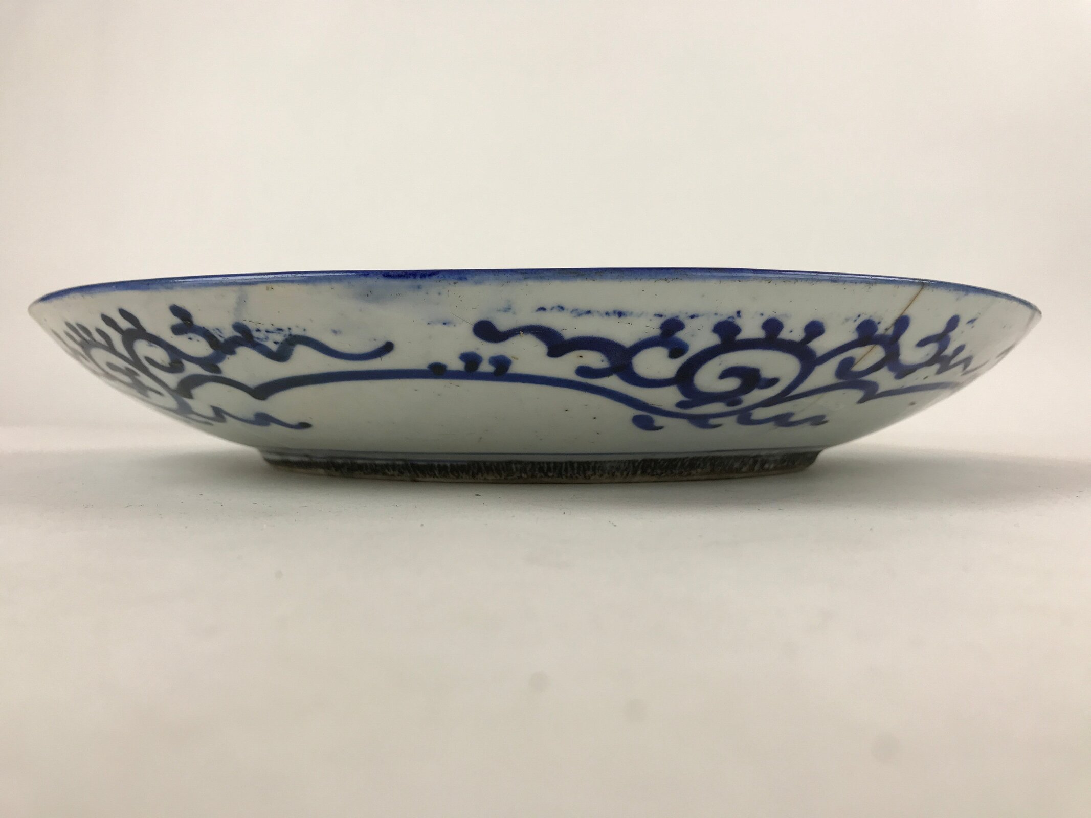 Antique Japanese Ceramic Large Plate Imari Ware Sometsuke Floral Blue PY592