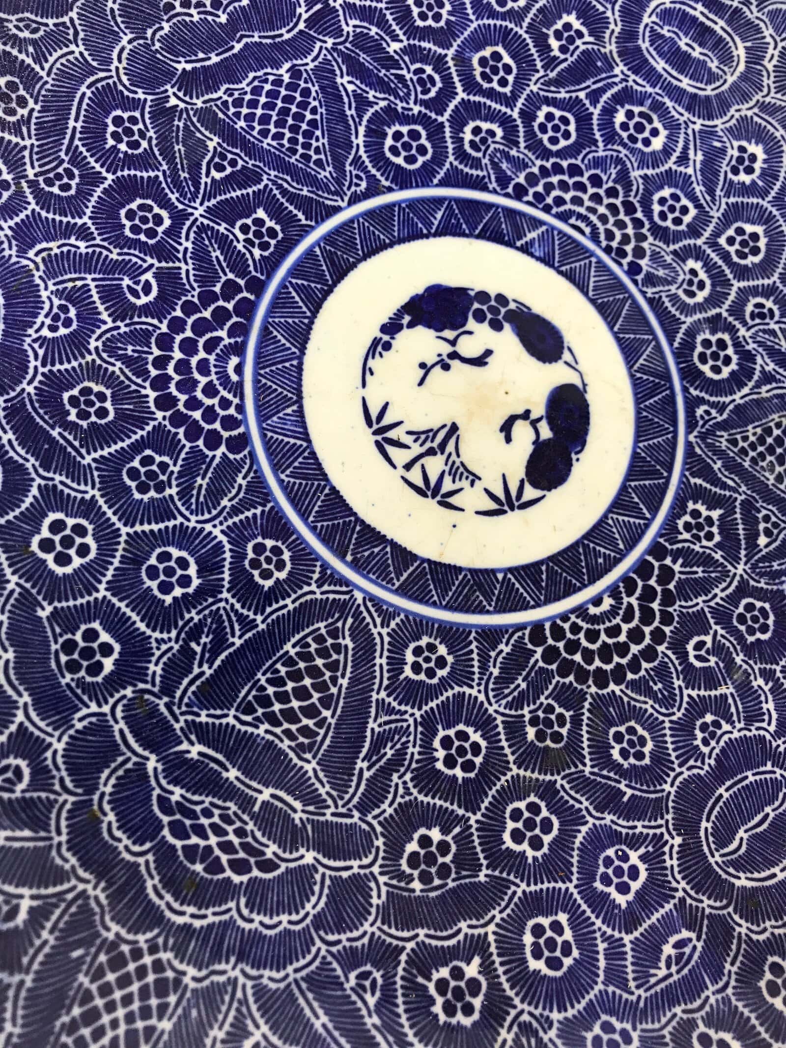 Antique Japanese Ceramic Large Plate Imari Ware Sometsuke Floral Blue PY592