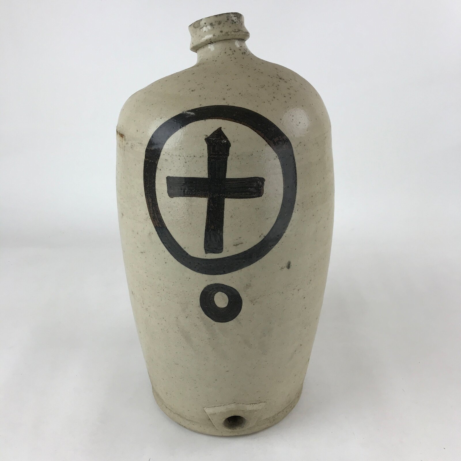 Antique Japanese Ceramic Sake Bottle Kayoi-Tokkuri Gray Black Kanji TS615