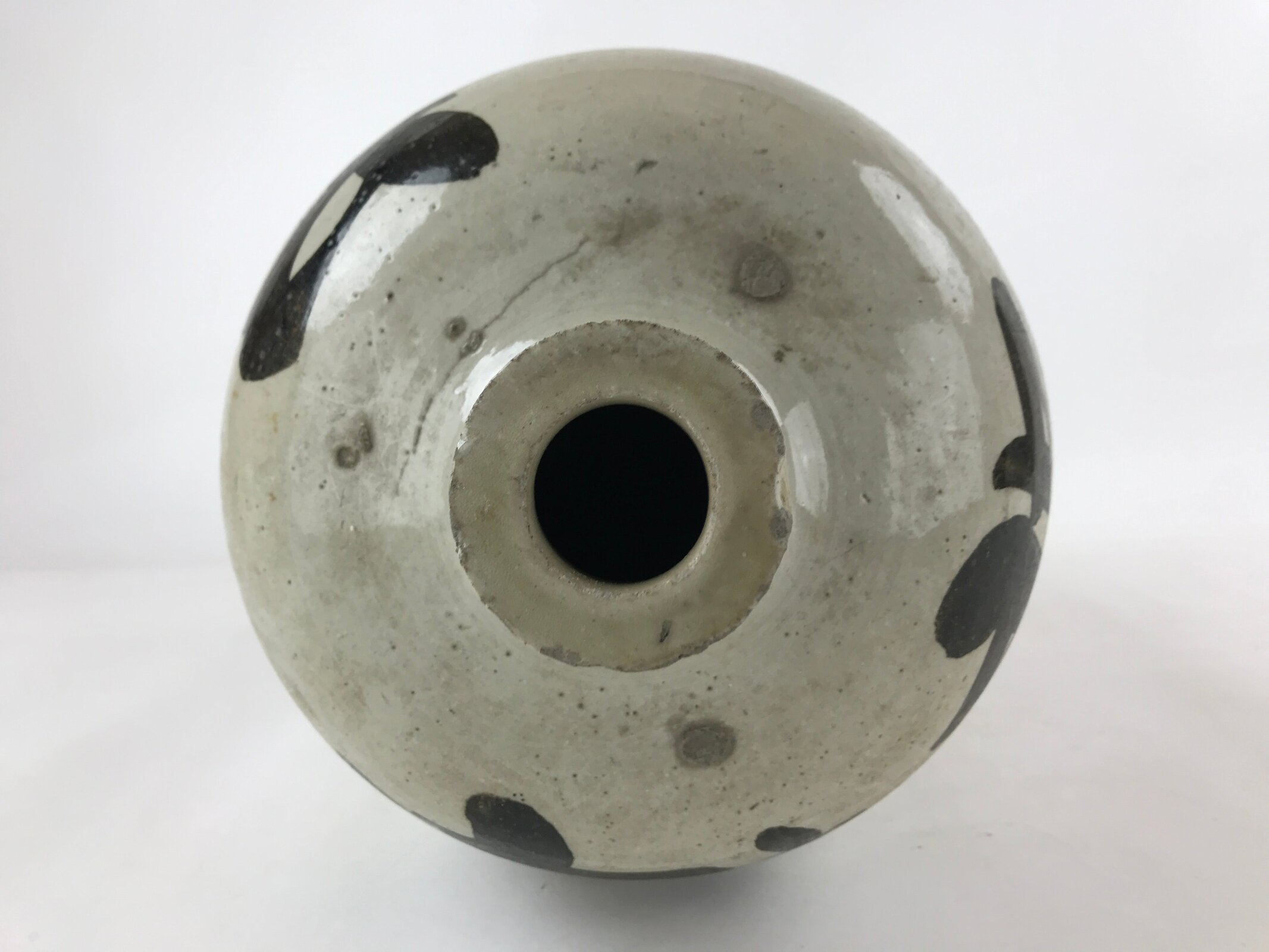 Antique Japanese Ceramic Sake Bottle Kayoi-Tokkuri Gray Black Kanji TS616