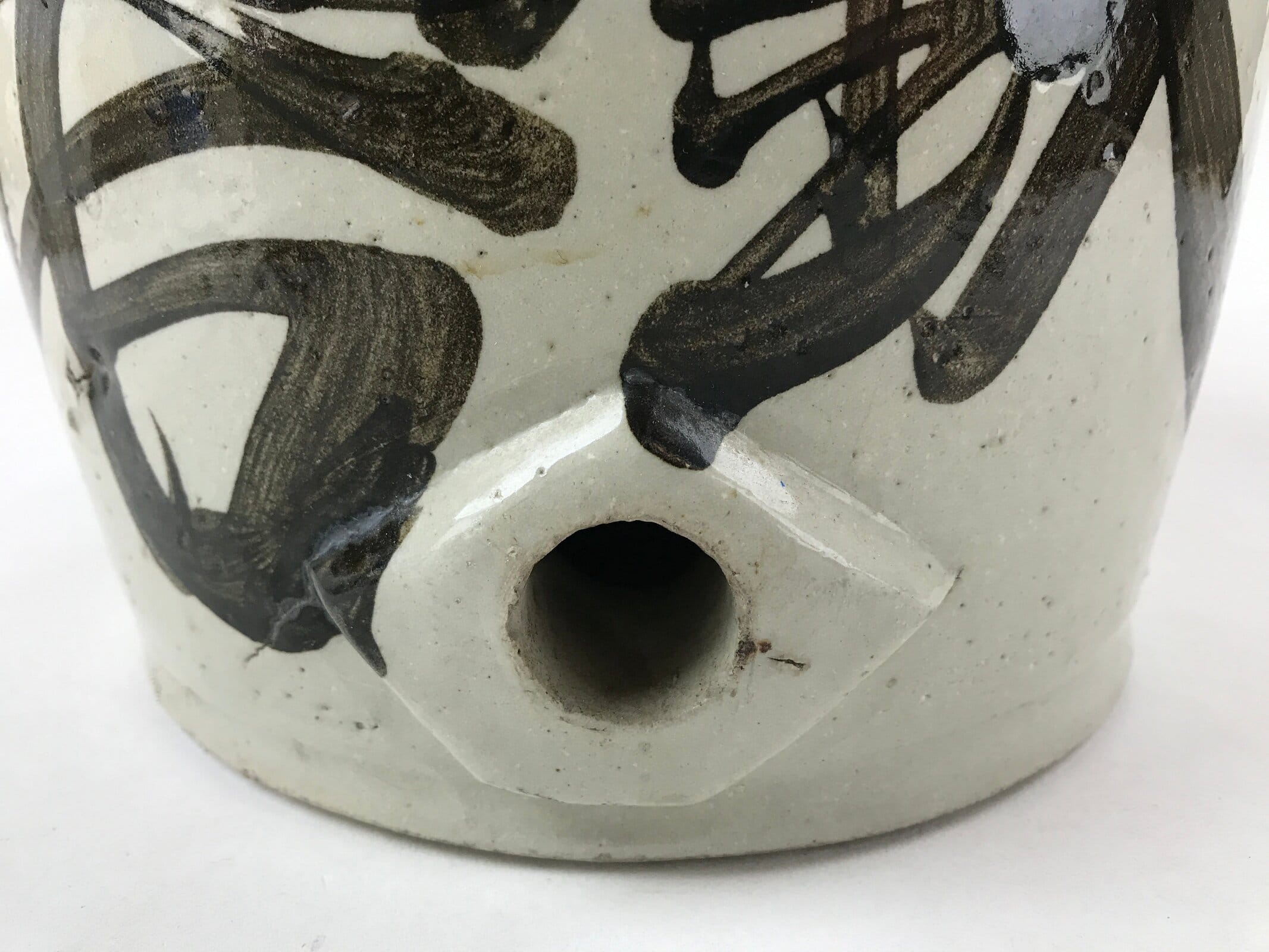 Antique Japanese Ceramic Sake Bottle Kayoi-Tokkuri Gray Black Kanji TS616