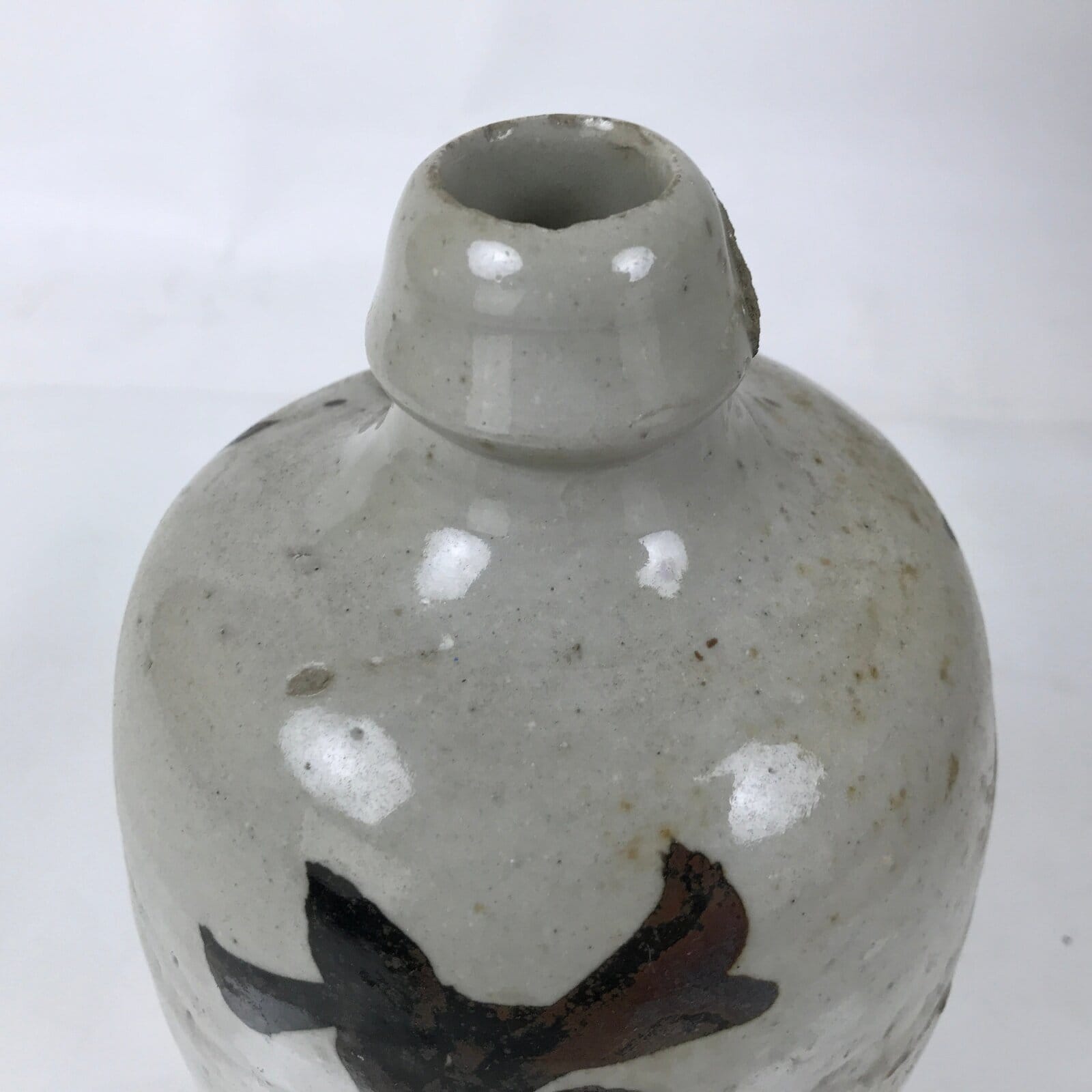 Antique Japanese Ceramic Sake Bottle Kayoi-Tokkuri Gray Black Kanji TS811