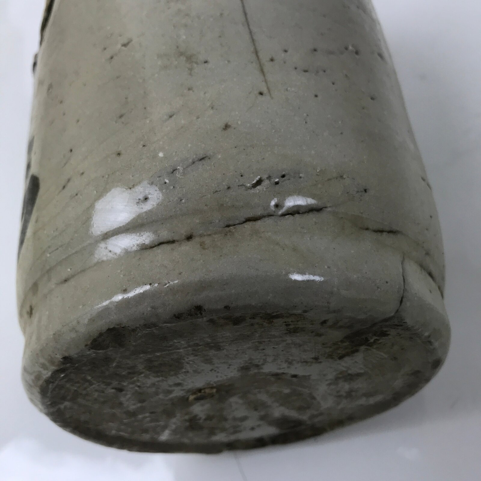 Antique Japanese Ceramic Sake Bottle Kayoi-Tokkuri Gray Black Kanji TS812
