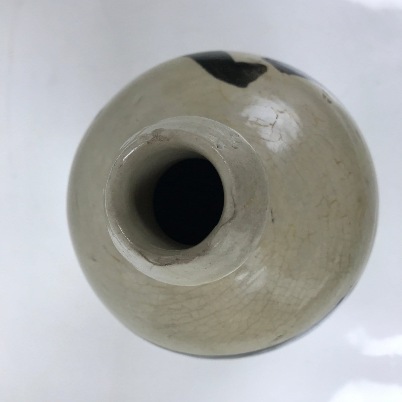 Antique Japanese Ceramic Sake Bottle Kayoi-Tokkuri Gray Black Kanji TS812