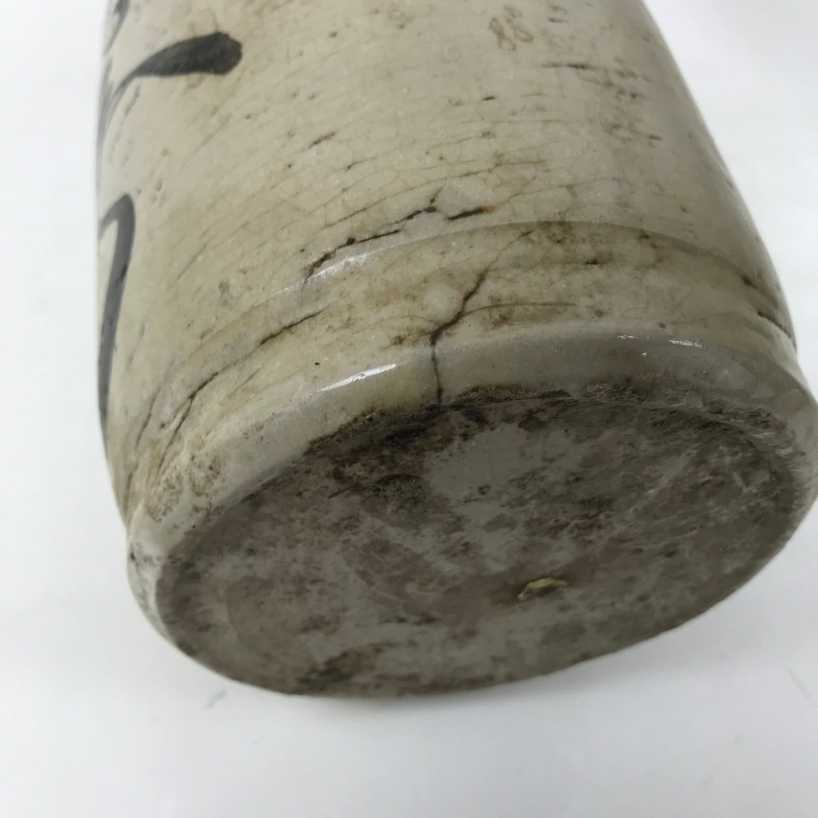 Antique Japanese Ceramic Sake Bottle Kayoi-Tokkuri Gray Black Kanji TS812