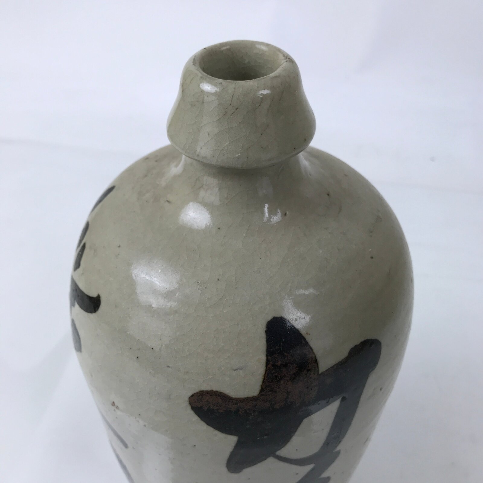 Antique Japanese Ceramic Sake Bottle Kayoi-Tokkuri Gray Kanji Kameyama TS813