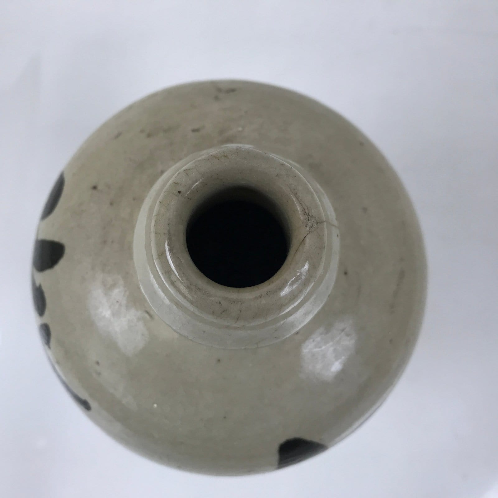 Antique Japanese Ceramic Sake Bottle Kayoi-Tokkuri Gray Kanji Kameyama TS813