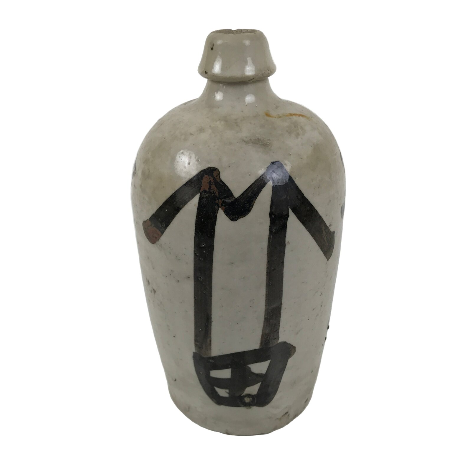 Antique Japanese Ceramic Sake Bottle Kayoi-Tokkuri Gray Kanji Kiyosu TS857