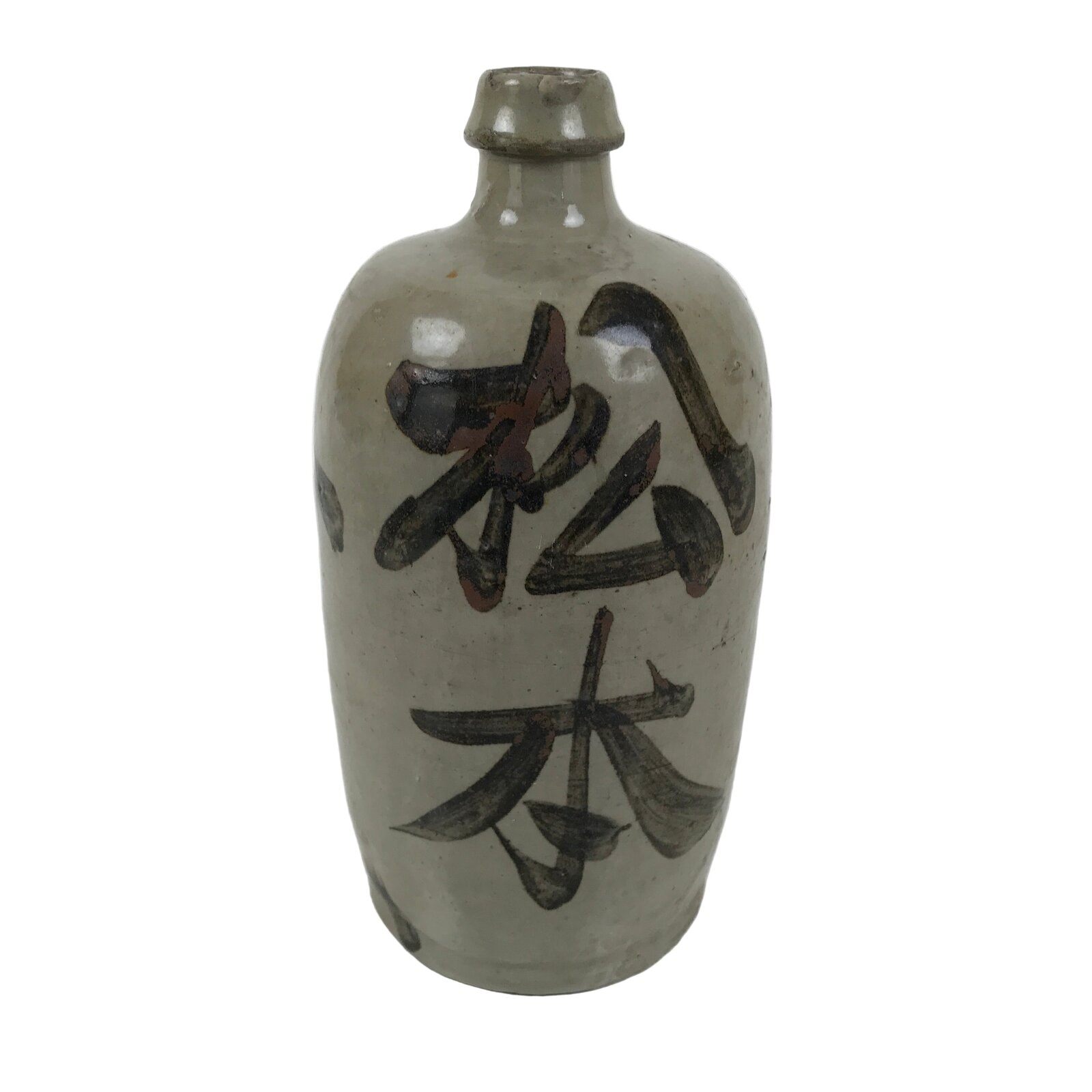 Antique Japanese Ceramic Sake Bottle Kayoi-Tokkuri Gray Kanji Matsumoto TS849