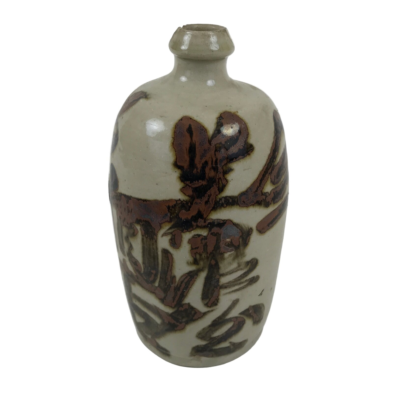 Antique Japanese Ceramic Sake Bottle Kayoi-Tokkuri Gray Kanji Nagara TS853