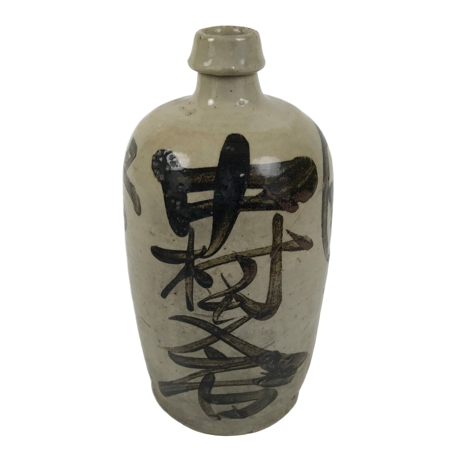Antique Japanese Ceramic Sake Bottle Kayoi-Tokkuri Gray Kanji Nakamura TS864