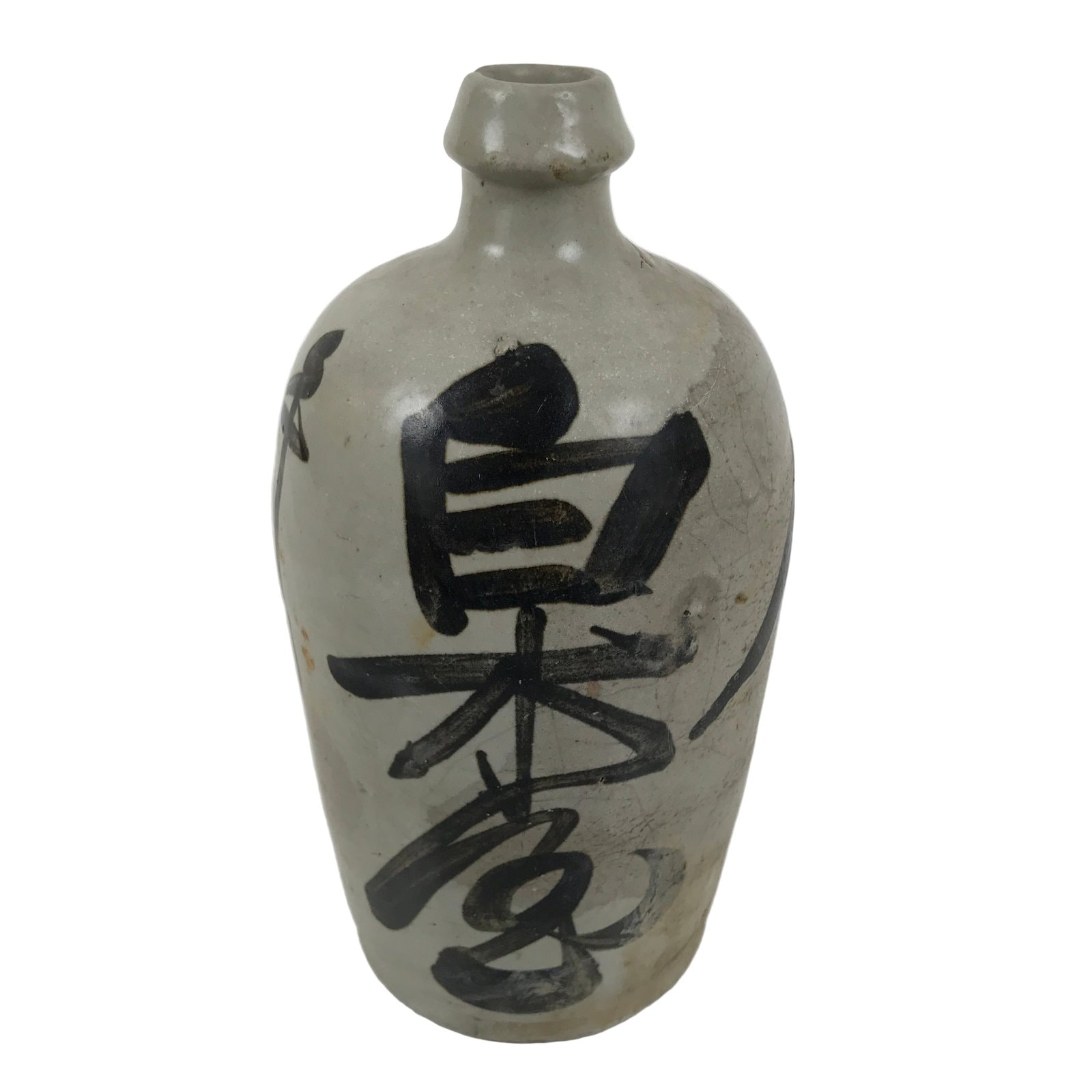 Antique Japanese Ceramic Sake Bottle Kayoi-Tokkuri Gray Kanji Shirakiya TS858