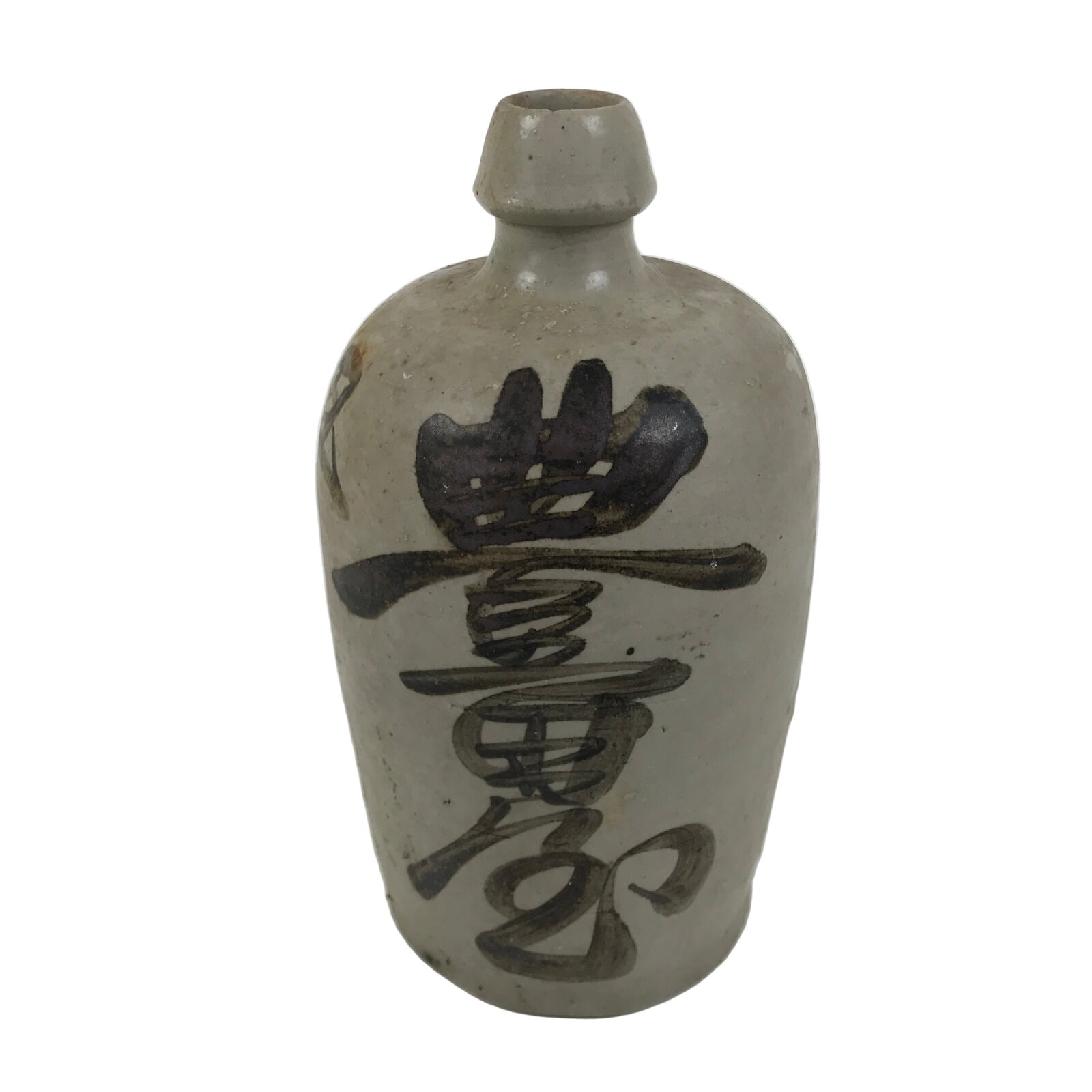 Antique Japanese Ceramic Sake Bottle Kayoi-Tokkuri Gray Kanji Toyotaya TS850
