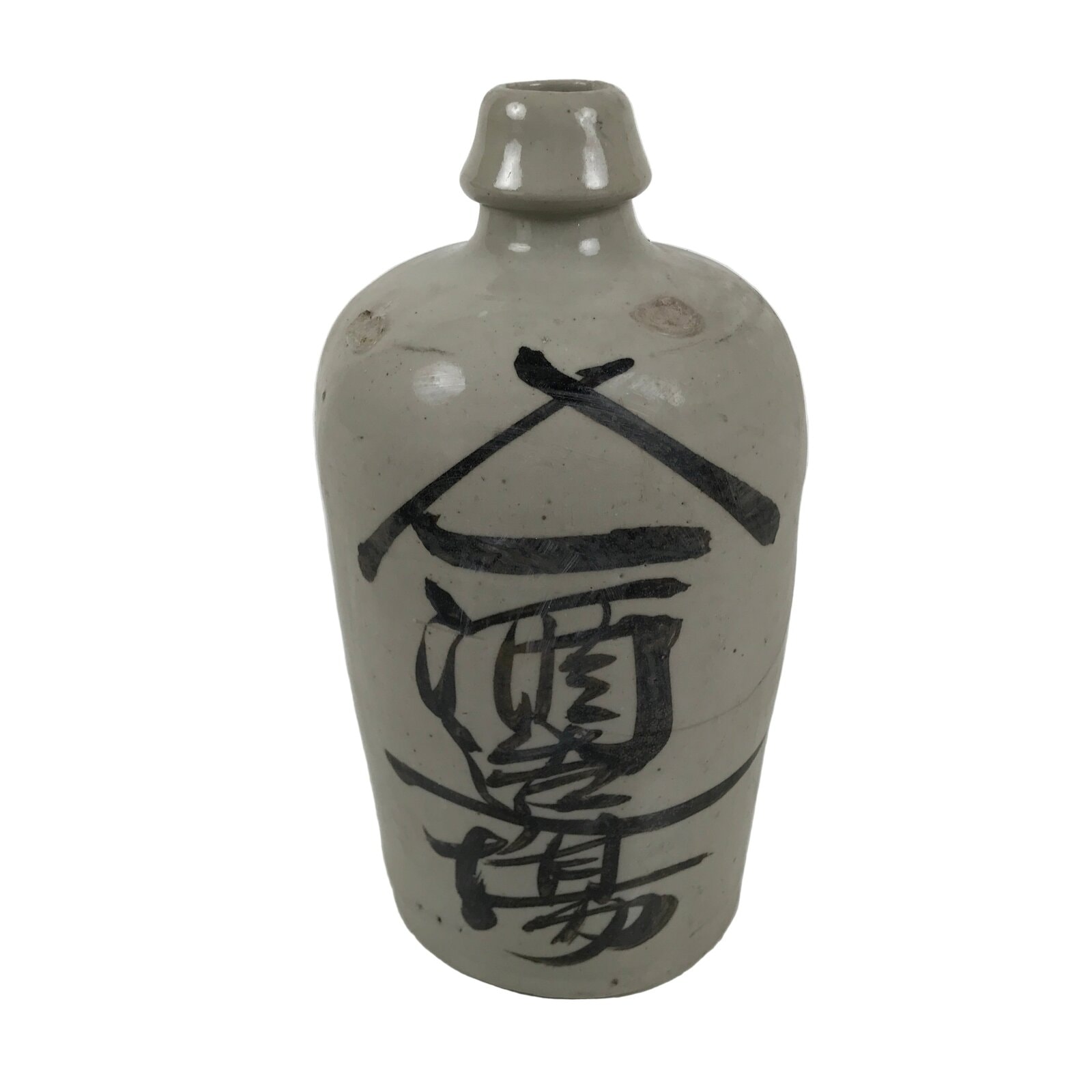 Antique Japanese Ceramic Sake Bottle Kayoi-Tokkuri Gray Kanji Yamaichi TS855