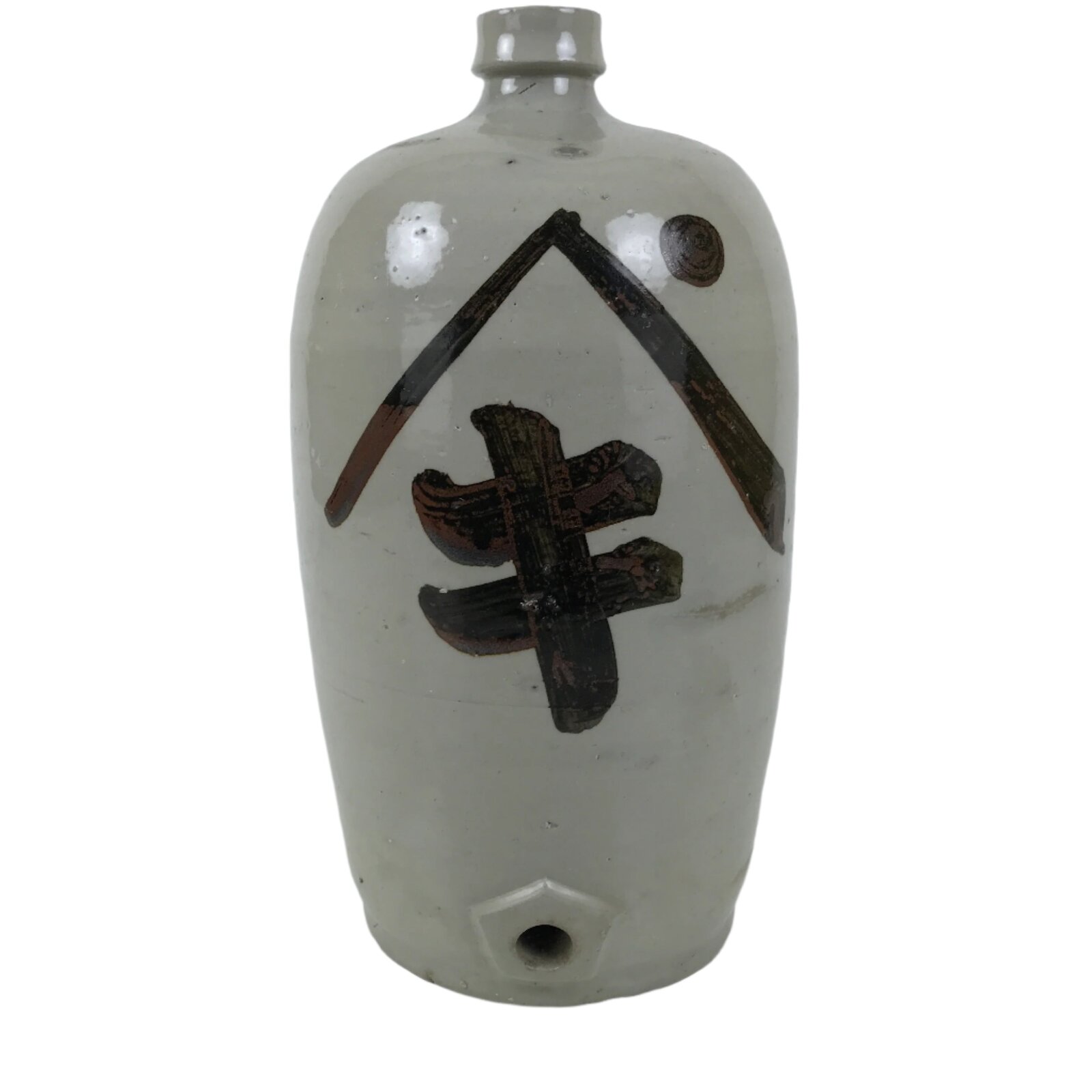 Antique Japanese Ceramic Sake Bottle Kayoi-Tokkuri Spout Large Gray Kanji TS800