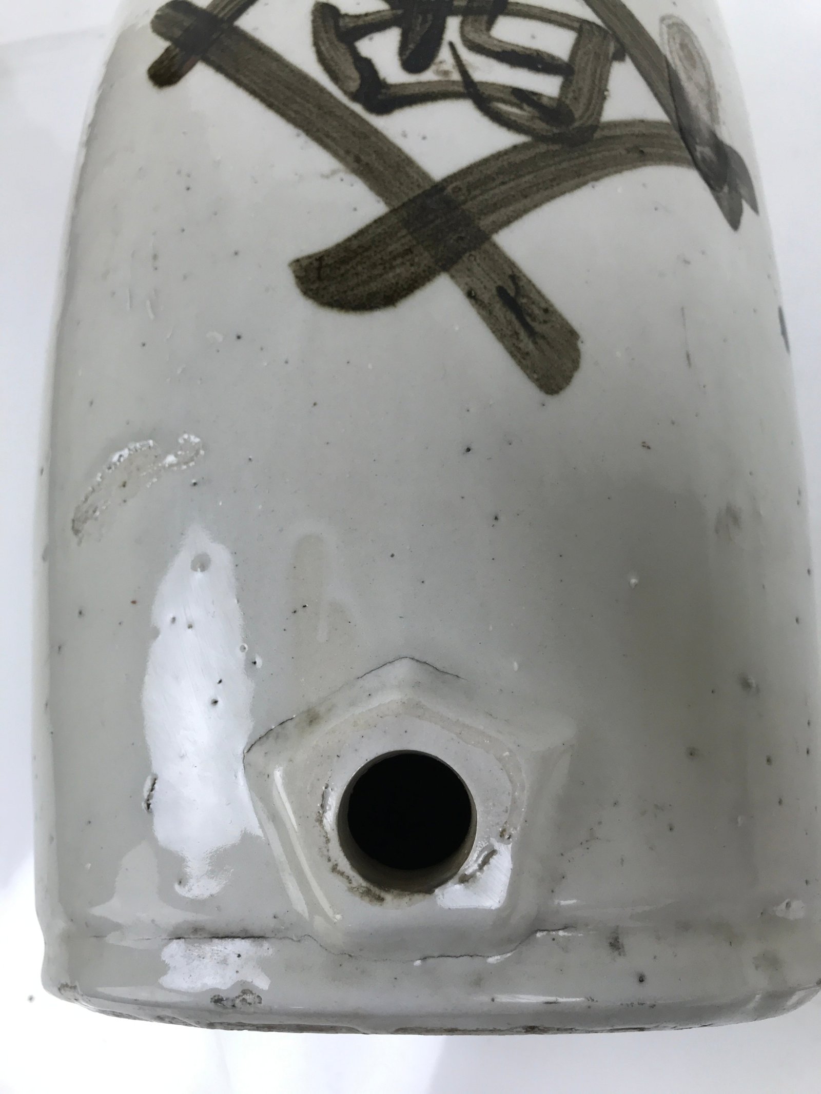 Antique Japanese Ceramic Sake Bottle Kayoi-Tokkuri Spout Large Gray Kanji TS801
