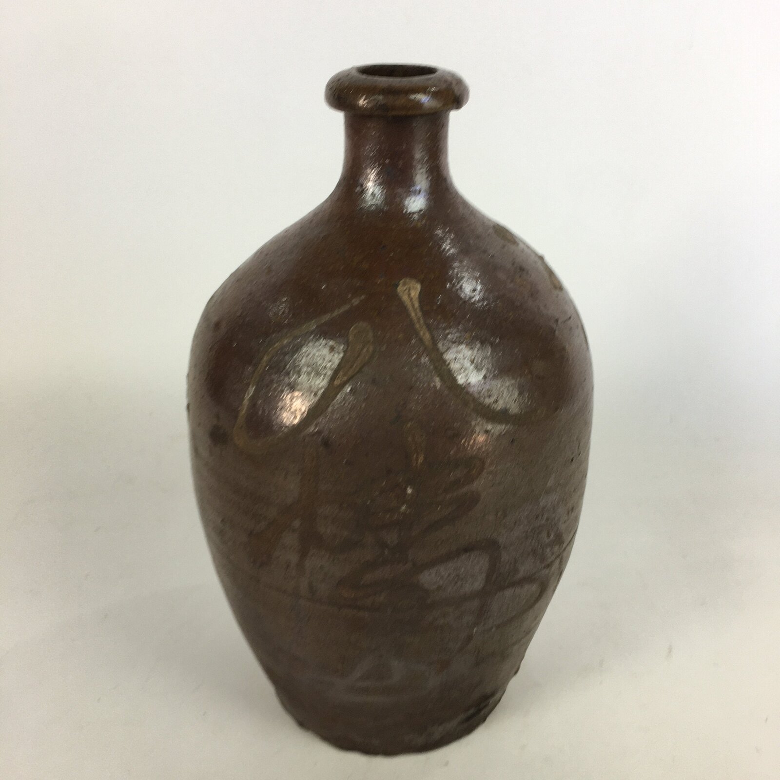 Antique Japanese Ceramic Sake Bottle Tokkuri Pottery Kayoi-Tokkuri Brown TS284