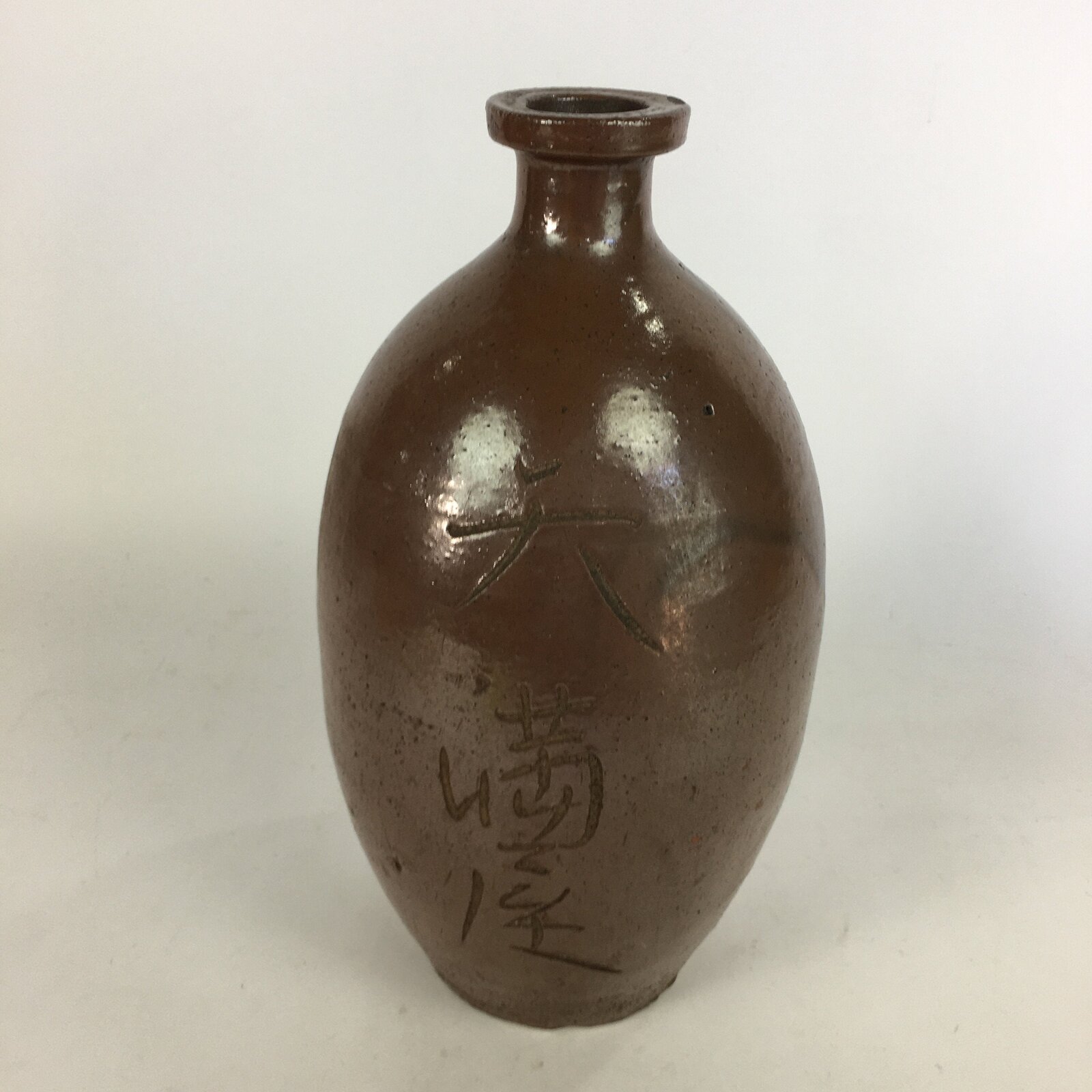 Antique Japanese Ceramic Sake Bottle Tokkuri Pottery Kayoi-Tokkuri Brown TS285