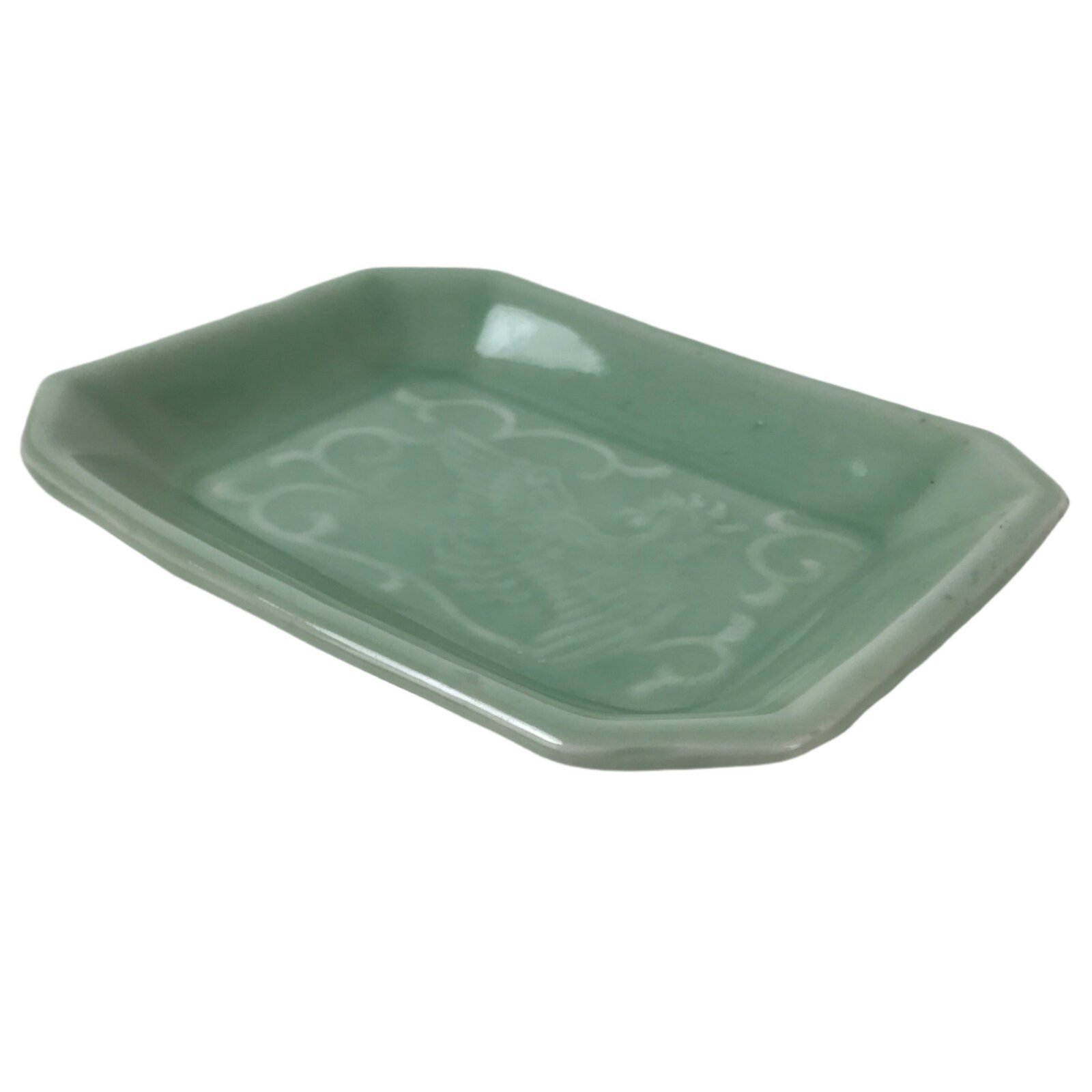 Antique Japanese Ceramic Small Plate Kozara Pottery Celadon Ho-Oh Green Y252