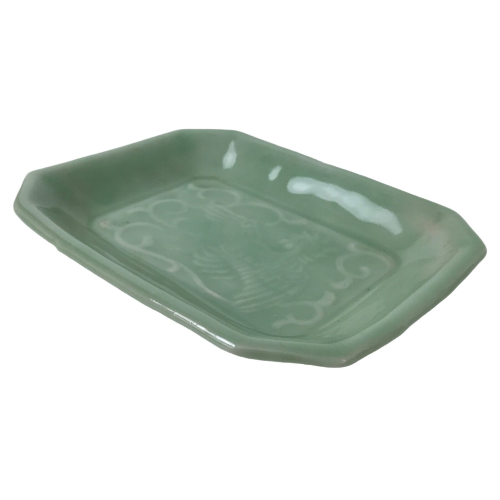 Antique Japanese Ceramic Small Plate Kozara Pottery Celadon Ho-Oh Green Y253