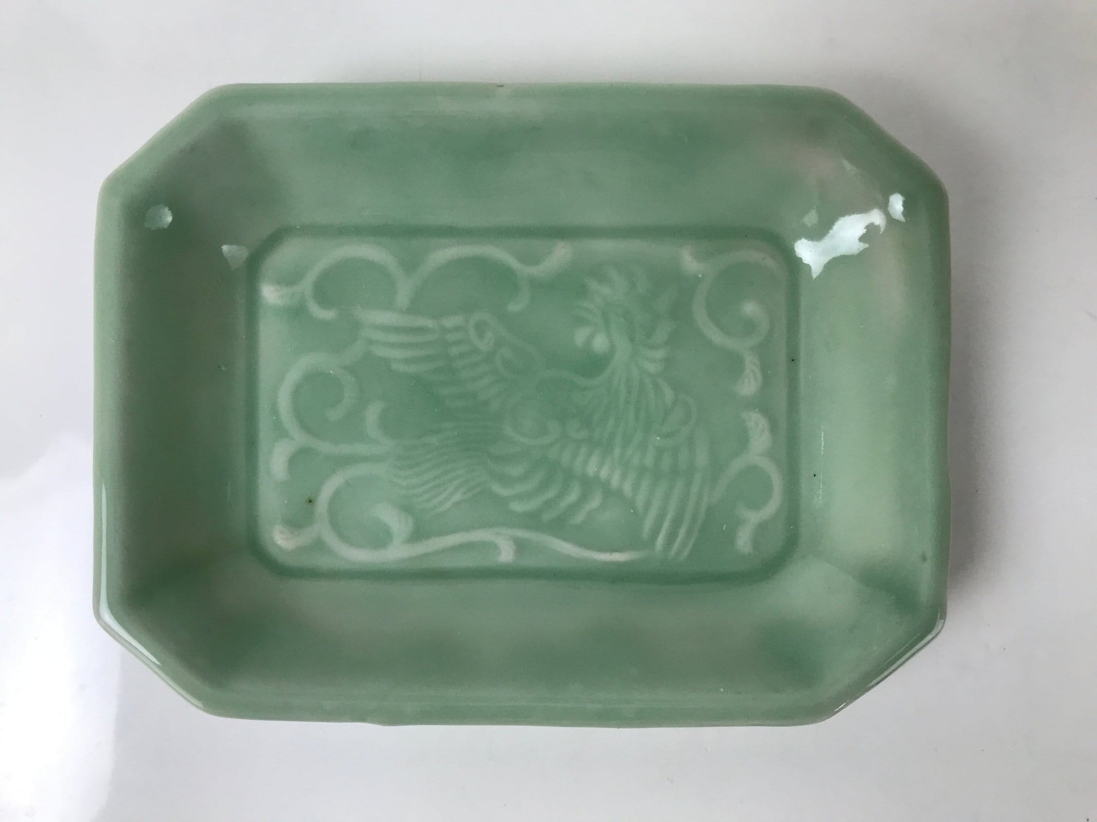 Antique Japanese Ceramic Small Plate Kozara Pottery Celadon Ho-Oh Green Y253