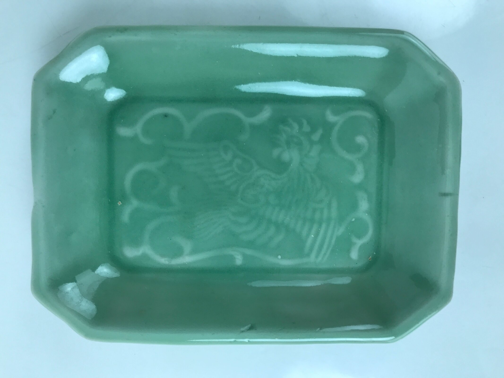 Antique Japanese Ceramic Small Plate Kozara Pottery Celadon Ho-Oh Green Y283