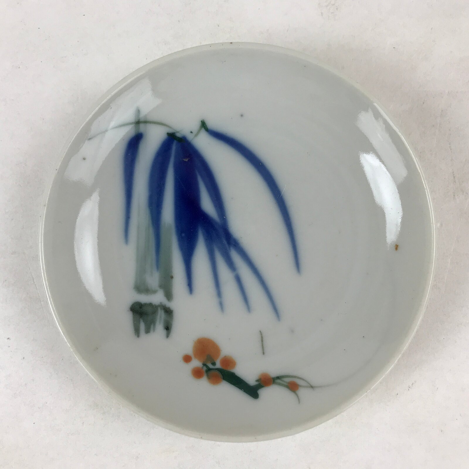 Antique Japanese Ceramic Small Plate Meimeizara Bamboo Plum Black Orange PY578