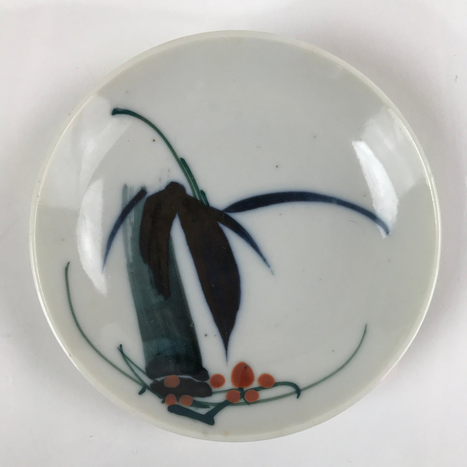 Antique Japanese Ceramic Small Plate Meimeizara Bamboo Plum Black Orange PY706