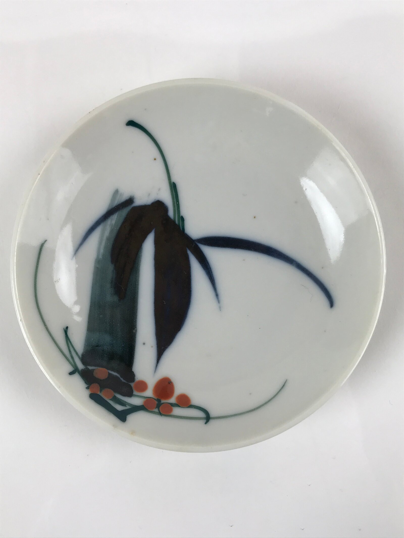 Antique Japanese Ceramic Small Plate Meimeizara Bamboo Plum Black Orange PY706