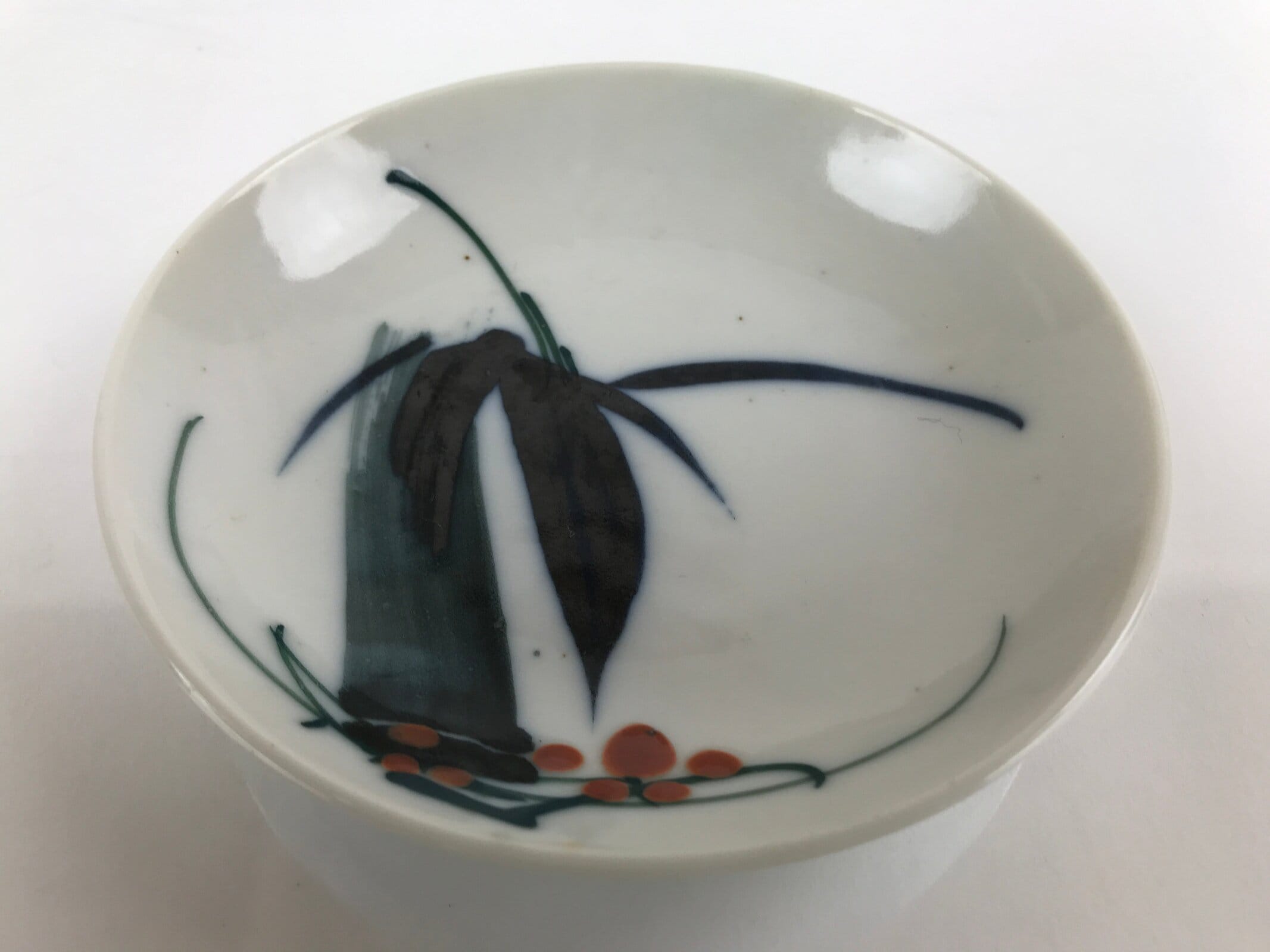 Antique Japanese Ceramic Small Plate Meimeizara Bamboo Plum Black Orange PY706