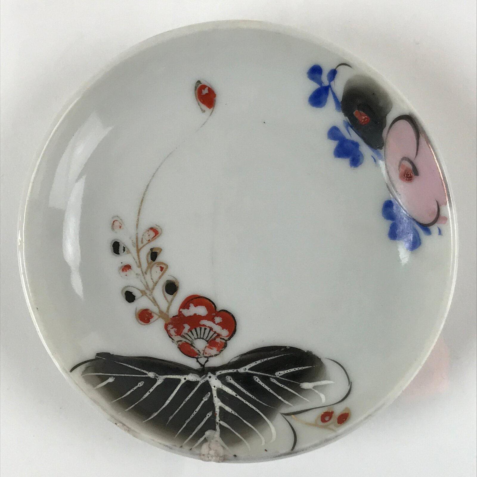 Antique Japanese Ceramic Small Plate Meimeizara Plum Blossom Floral White PY707